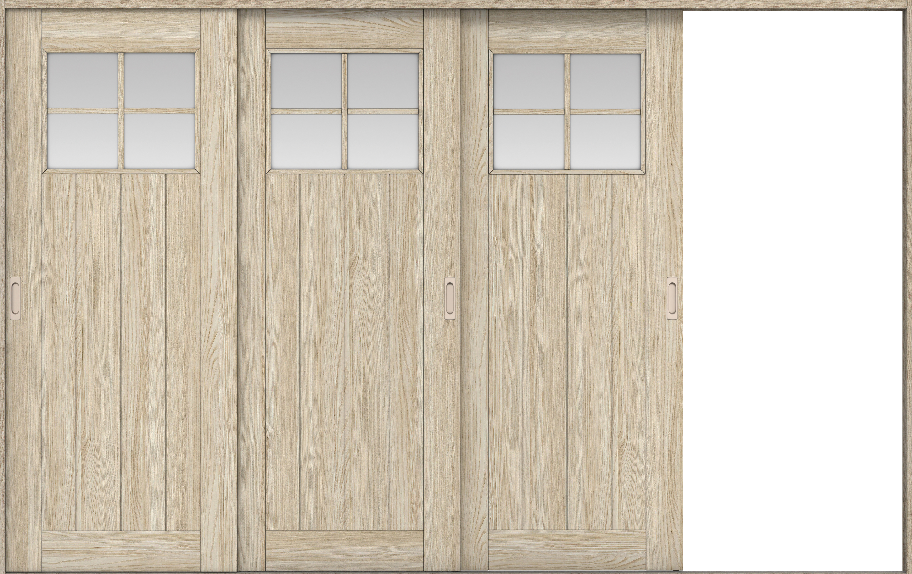 リビングドア　イエリア　引戸・３枚片引　扉セット　１Ｓデザイン　３２２９幅用　２０００高　〈ソフトグレージュ柄〉　右引用　錠なし　ラクラクローズ付