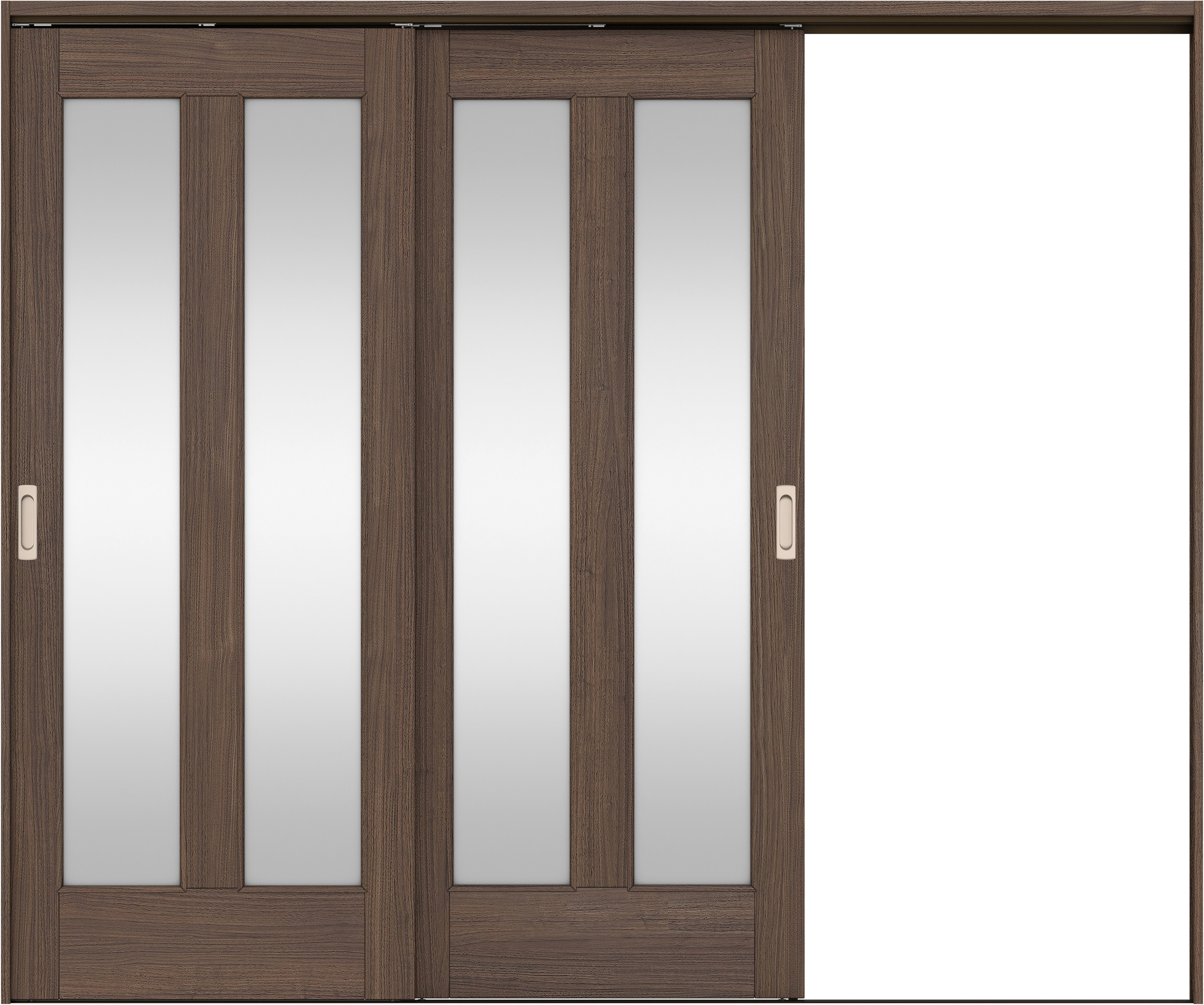 リビングドア　イエリア　吊戸・２枚片引　扉セット　０６デザイン　２４３７幅用　２０００高　〈ダルブラウン柄〉　右引用　錠なし　ラクラクローズ付用