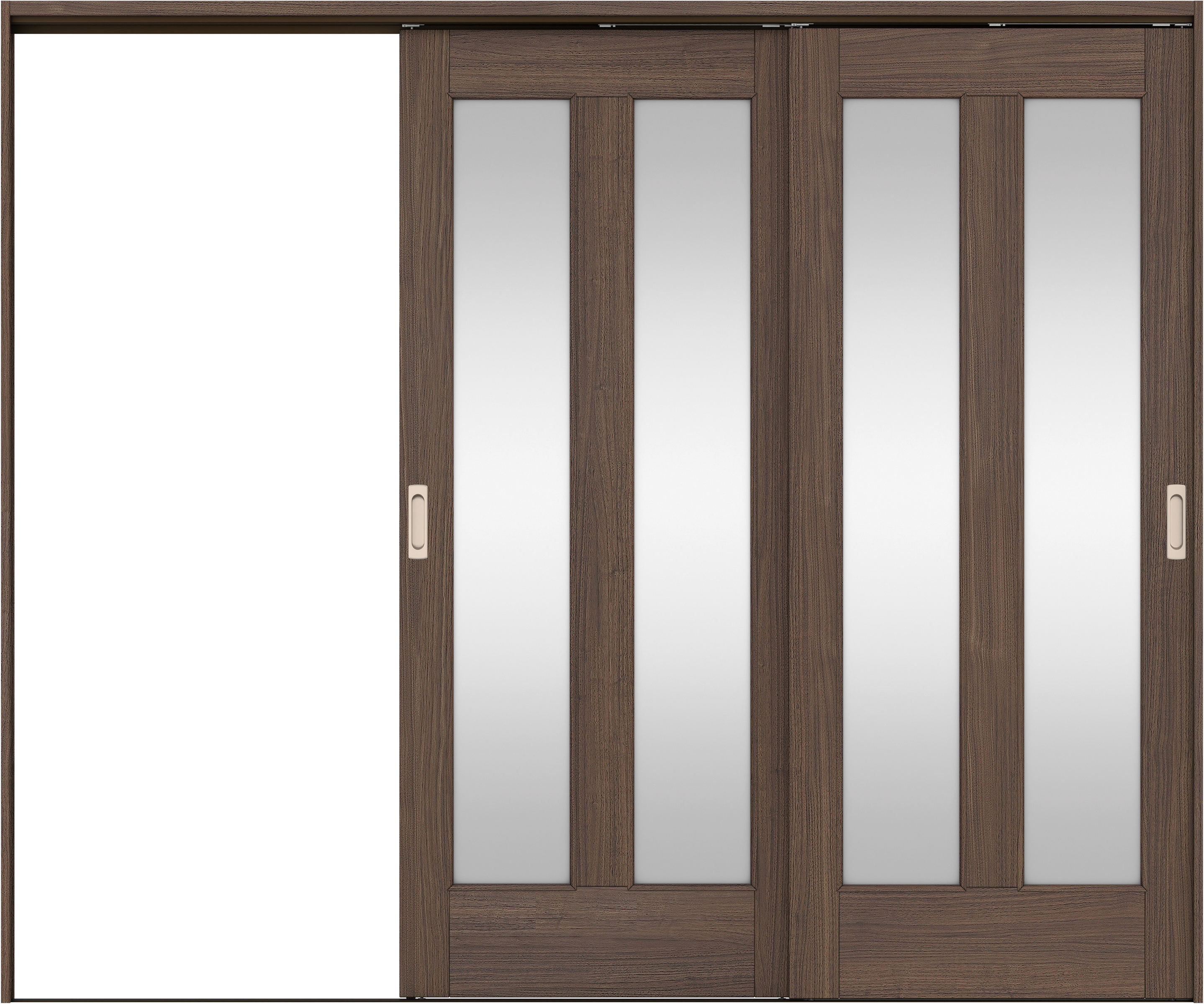 リビングドア　イエリア　吊戸・２枚片引　扉セット　０６デザイン　２４３７幅用　２０００高　〈ダルブラウン柄〉　左引用　錠なし　ラクラクローズ付用