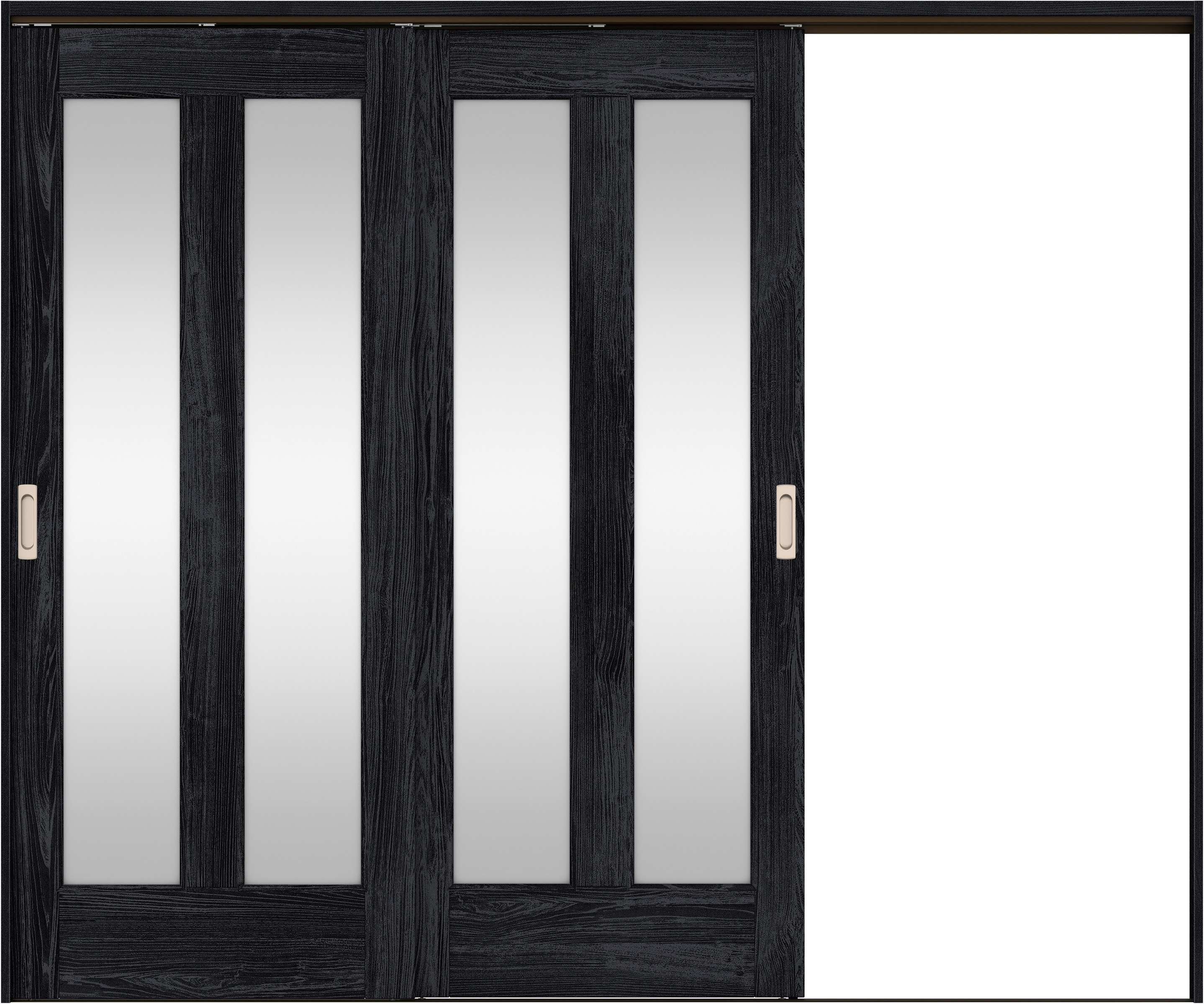 リビングドア　イエリア　吊戸・２枚片引　扉セット　０６デザイン　２４３７幅用　２０００高　〈モスブラック柄〉　右引用　錠なし　ラクラクローズ付用