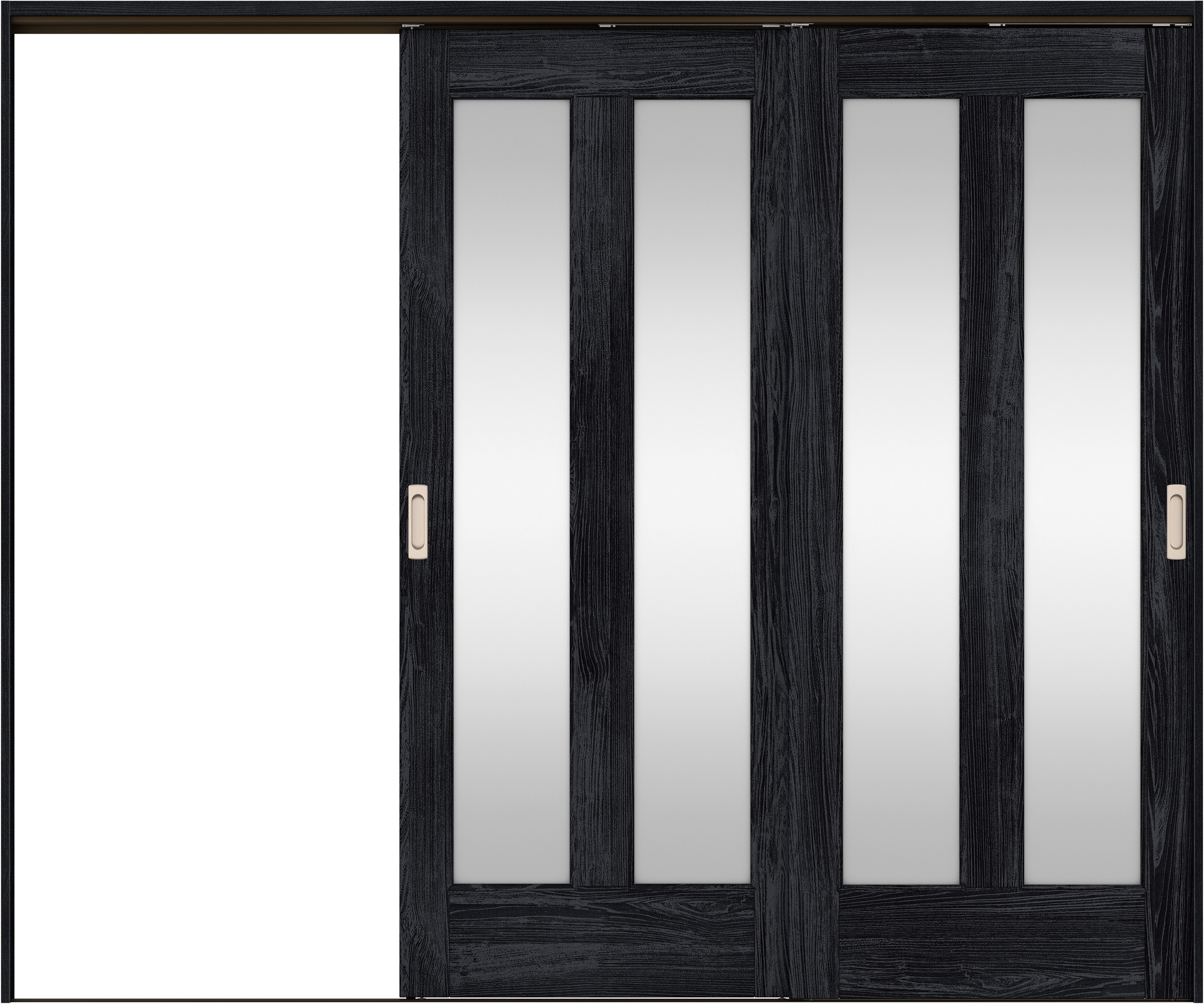 リビングドア　イエリア　吊戸・２枚片引　扉セット　０６デザイン　２４３７幅用　２０００高　〈モスブラック柄〉　左引用　錠なし　ラクラクローズ付用