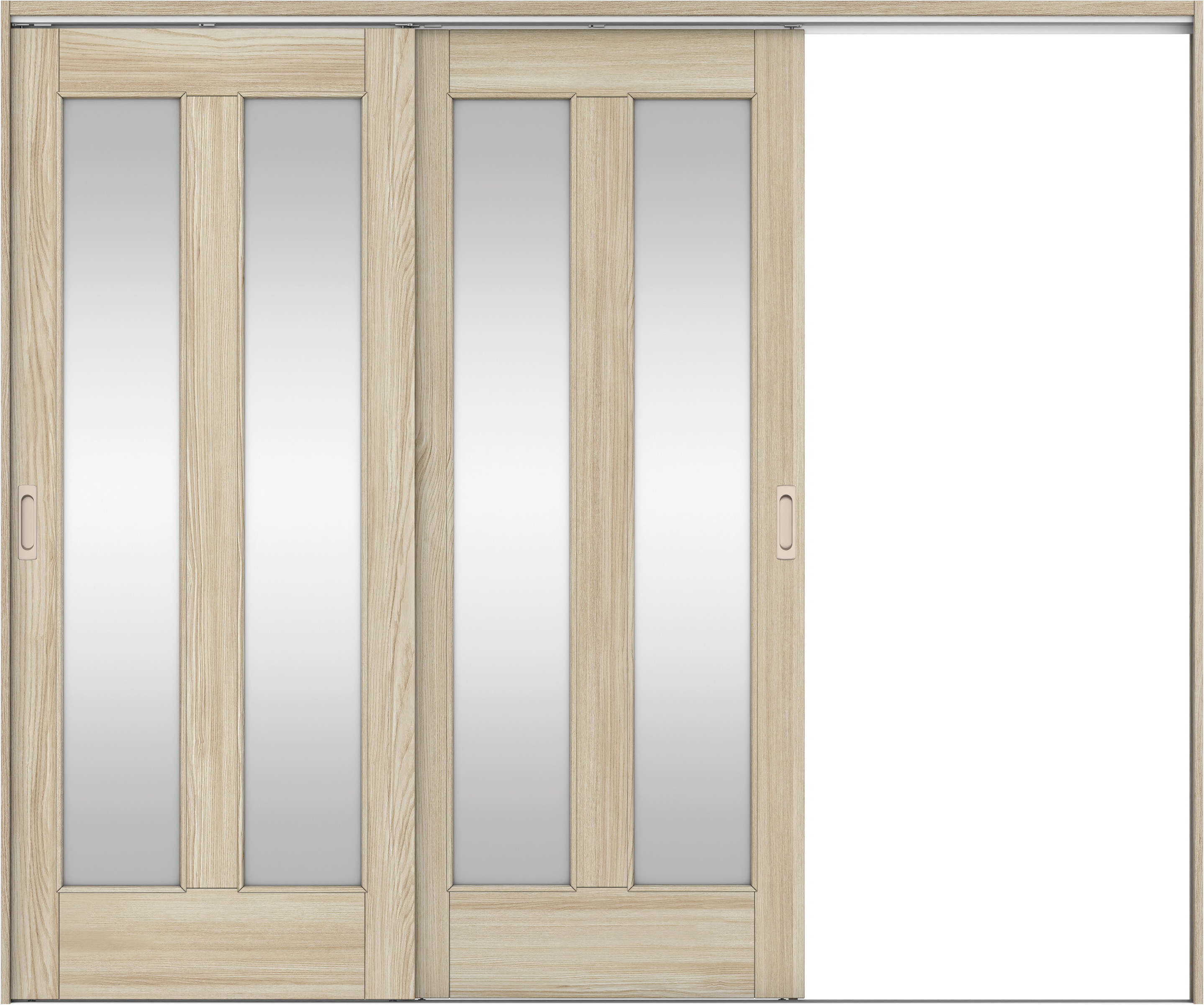 リビングドア　イエリア　吊戸・２枚片引　扉セット　０６デザイン　２４３７幅用　２０００高　〈ソフトグレージュ柄〉　右引用　錠なし　ラクラクローズ付用