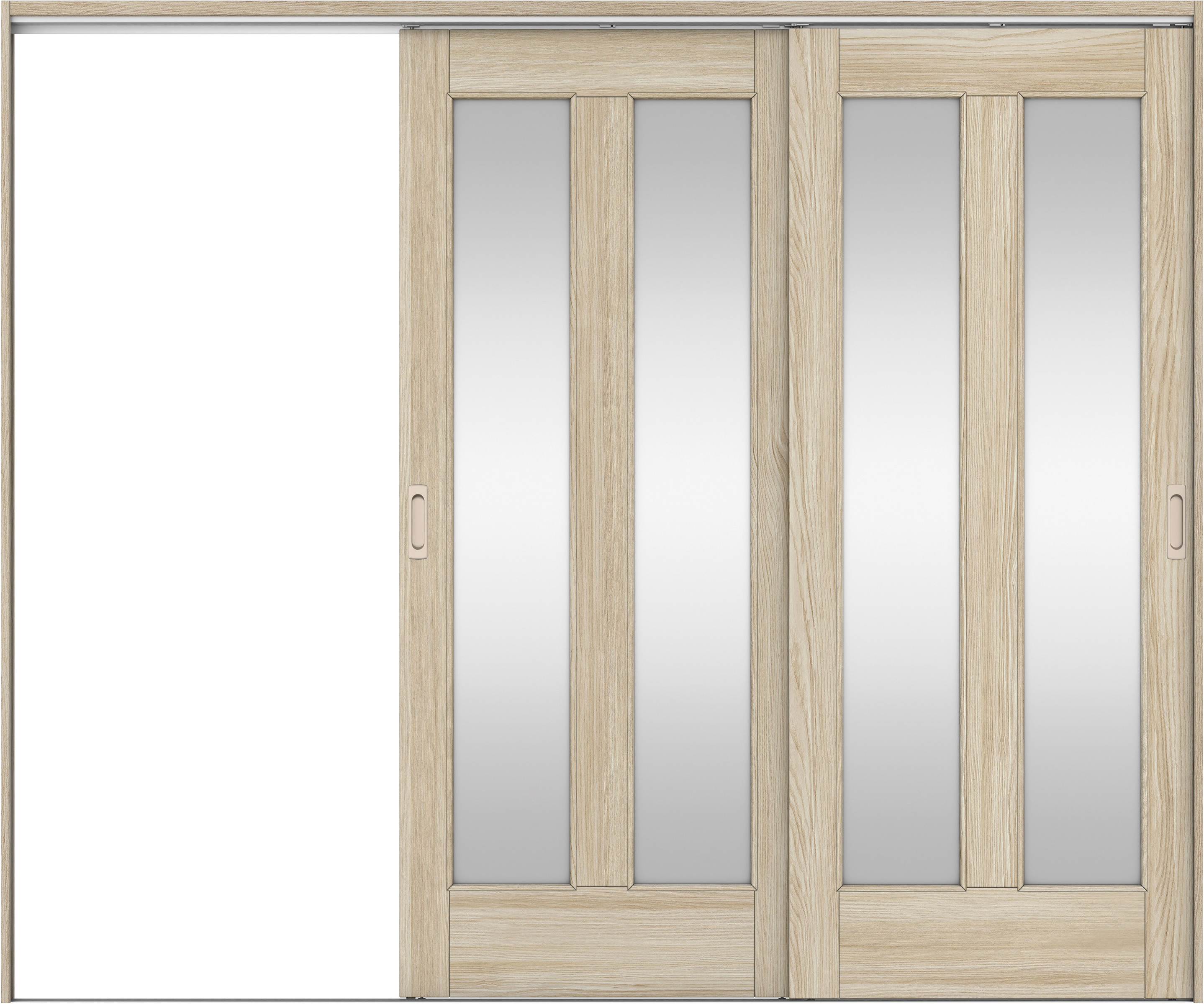 リビングドア　イエリア　吊戸・２枚片引　扉セット　０６デザイン　２４３７幅用　２０００高　〈ソフトグレージュ柄〉　左引用　錠なし　ラクラクローズ付用