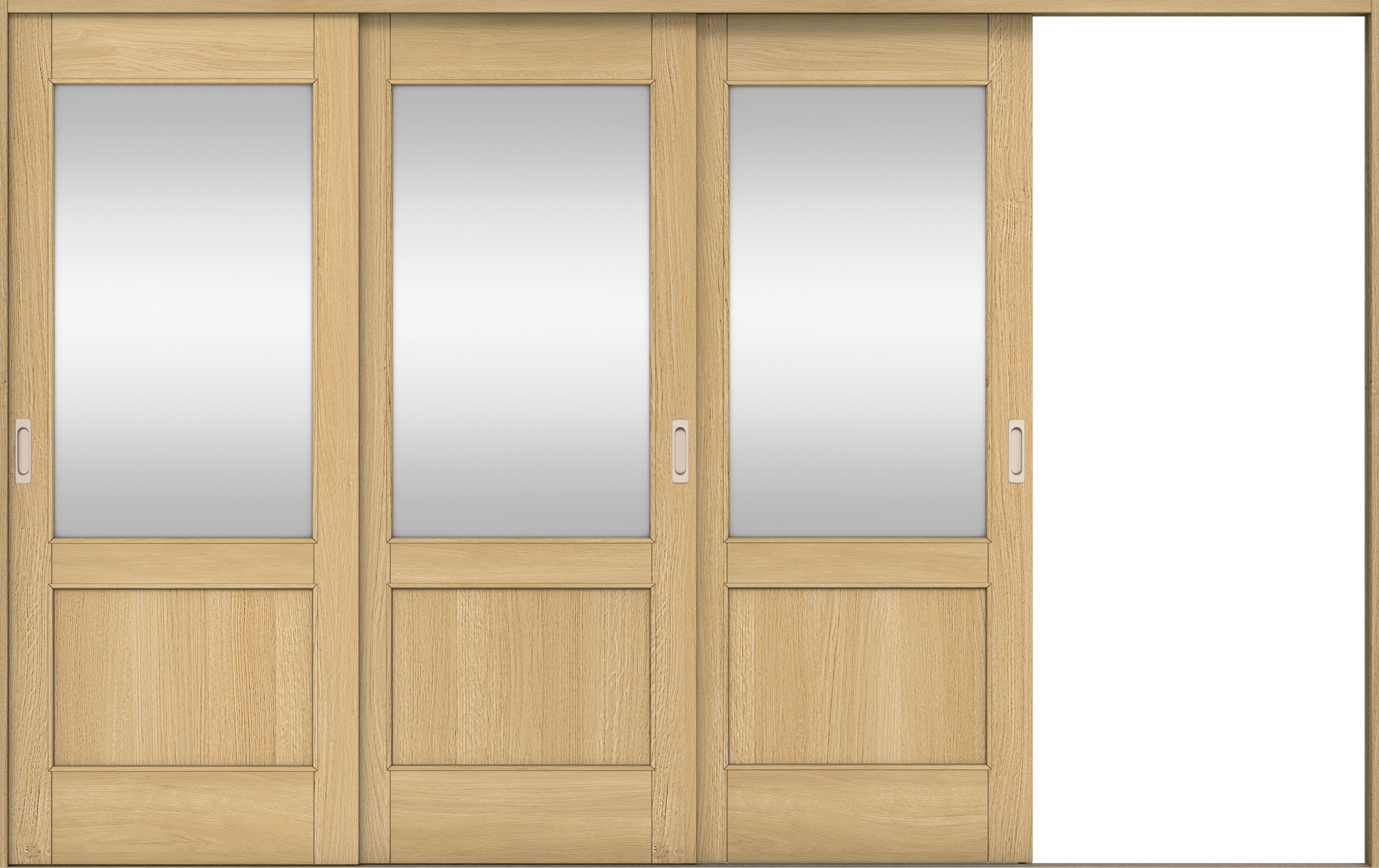 リビングドア　イエリア　引戸・３枚片引　扉セット　２６デザイン　３２２９幅用　２０００高　〈ライトオーカー柄〉　右引用　錠なし　ラクラクローズ付