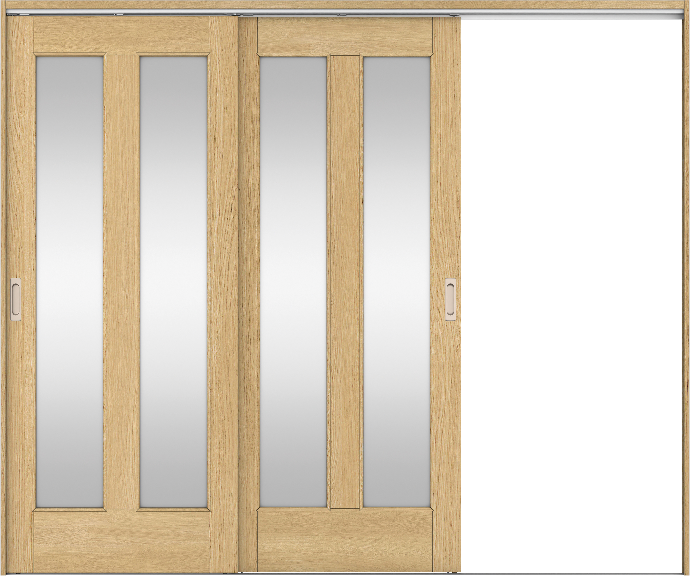 リビングドア　イエリア　吊戸・２枚片引　扉セット　０６デザイン　２４３７幅用　２０００高　〈ライトオーカー柄〉　右引用　錠なし　ラクラクローズ付用