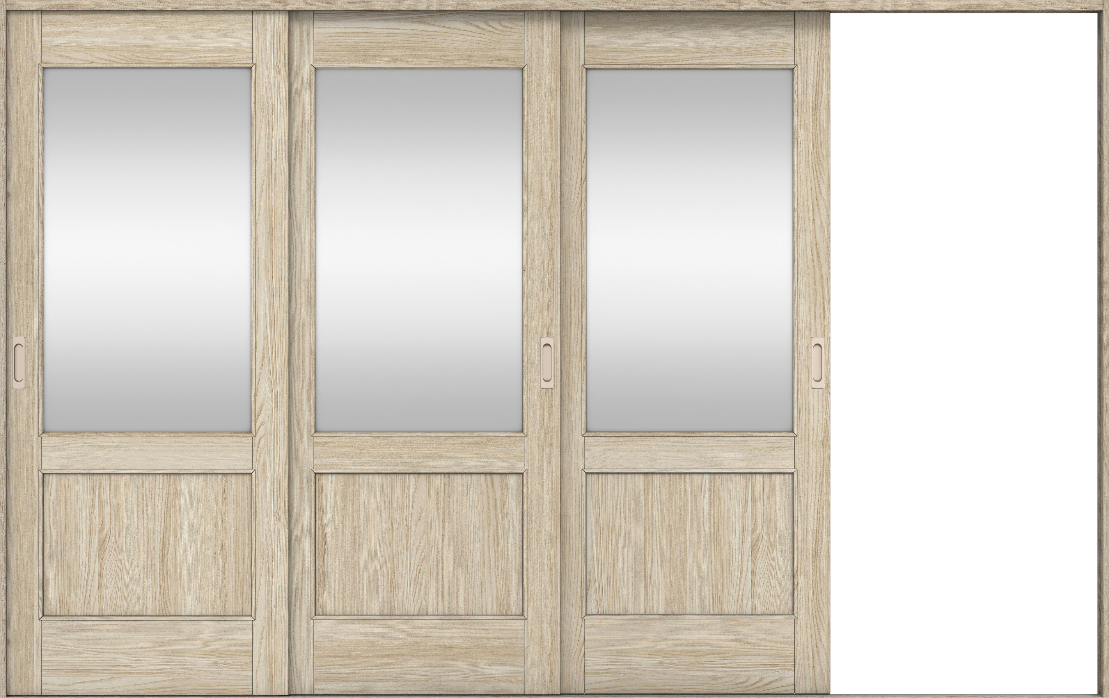 リビングドア　イエリア　引戸・３枚片引　扉セット　２６デザイン　３２２９幅用　２０００高　〈ソフトグレージュ柄〉　右引用　錠なし　ラクラクローズ付