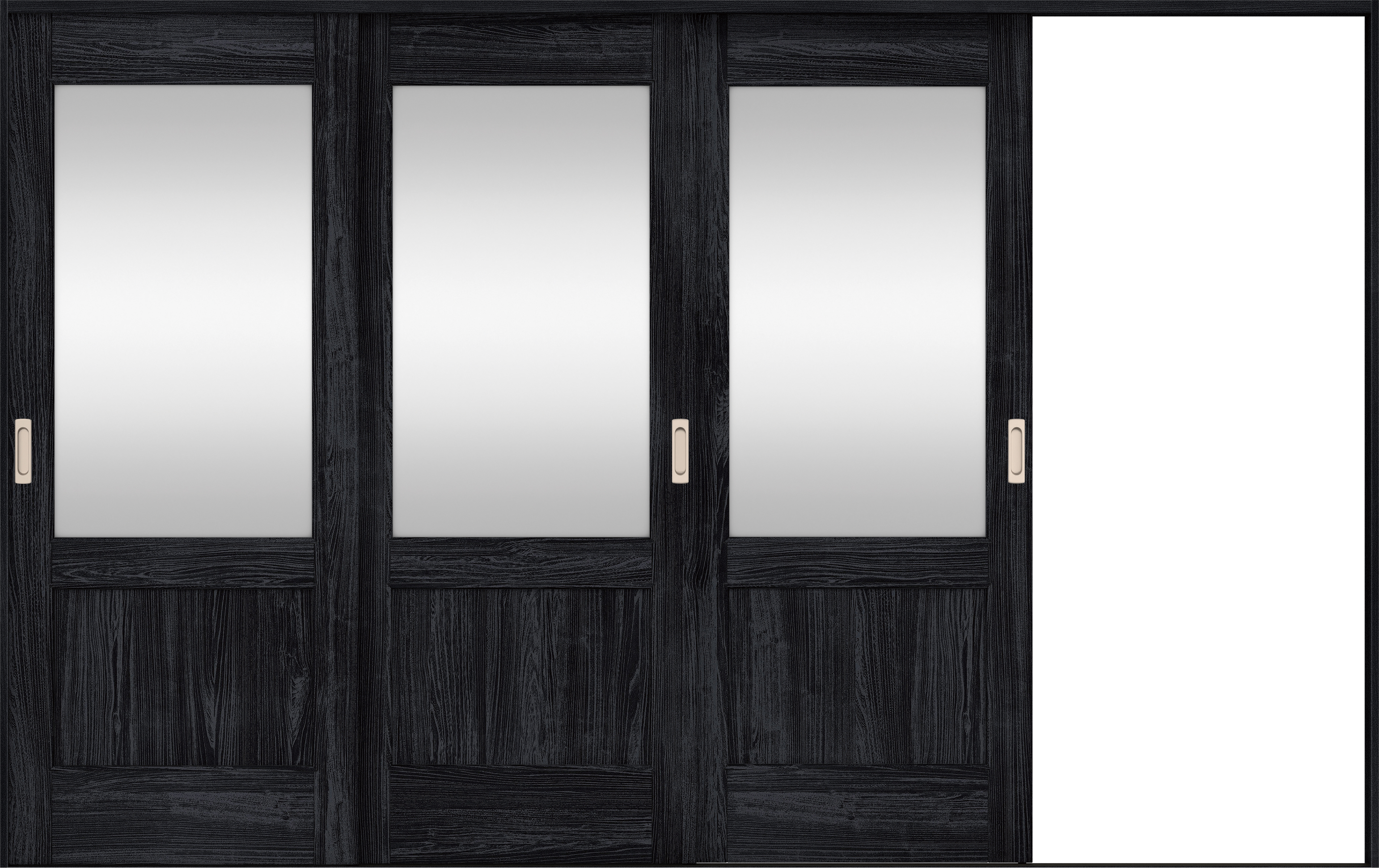 リビングドア　イエリア　引戸・３枚片引　扉セット　２６デザイン　３２２９幅用　２０００高　〈モスブラック柄〉　右引用　錠なし　ラクラクローズ付