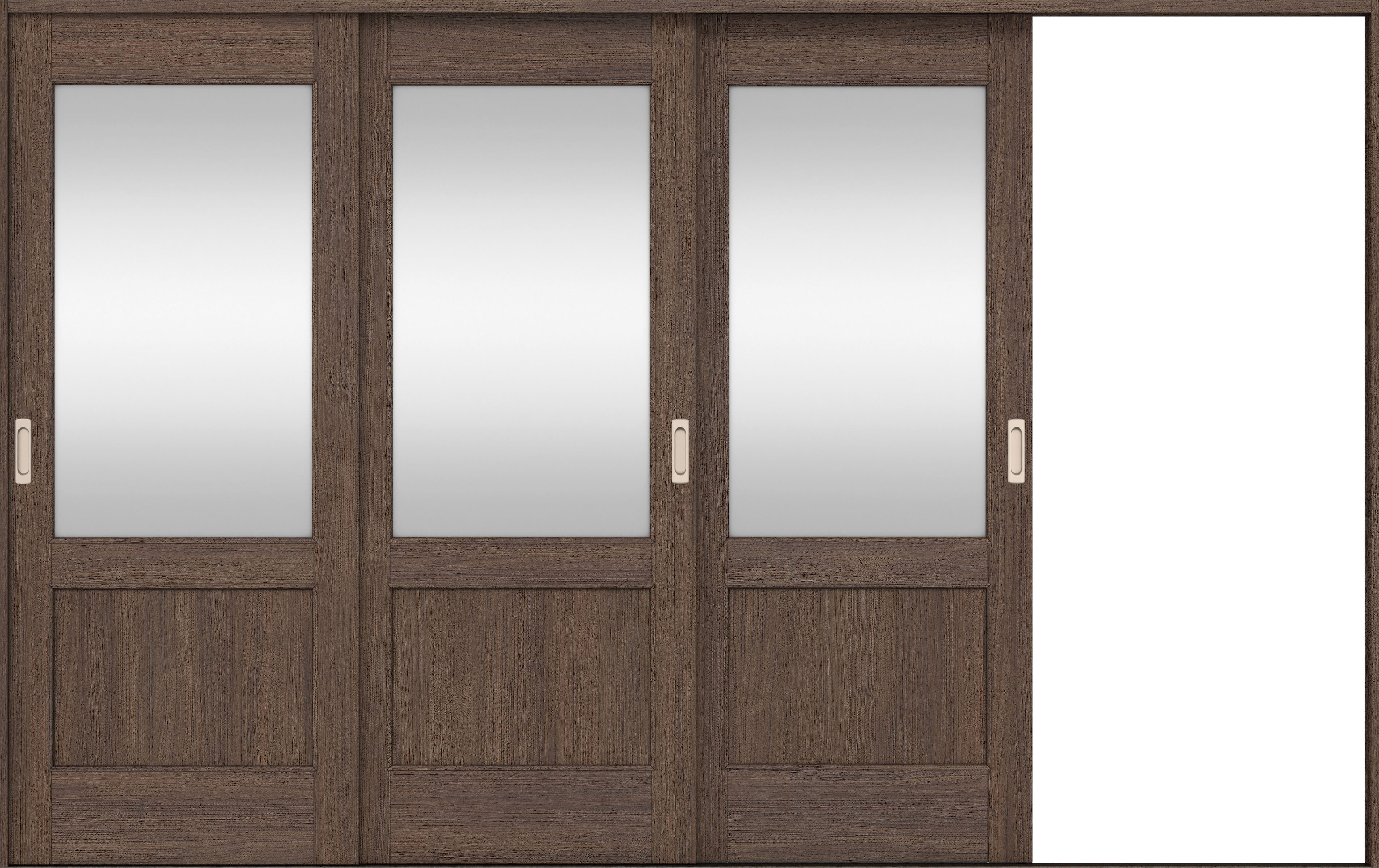 リビングドア　イエリア　引戸・３枚片引　扉セット　２６デザイン　３２２９幅用　２０００高　〈ダルブラウン柄〉　右引用　錠なし　ラクラクローズ付