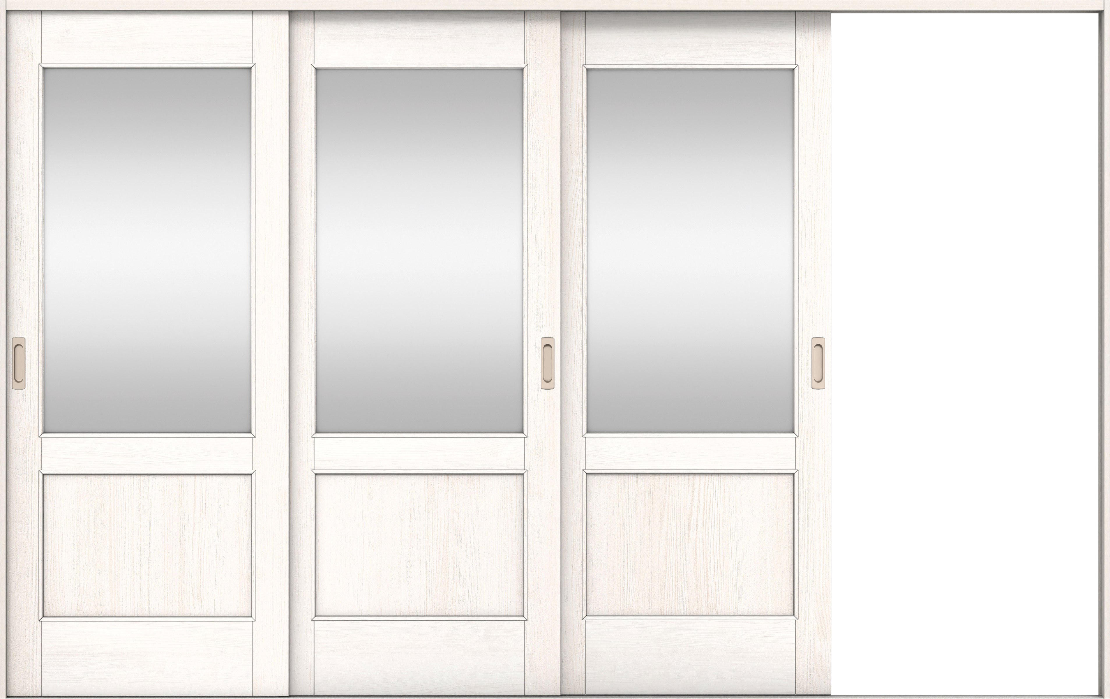 リビングドア　イエリア　引戸・３枚片引　扉セット　２６デザイン　３２２９幅用　２０００高　〈ネオホワイト柄〉　右引用　錠なし　ラクラクローズ付