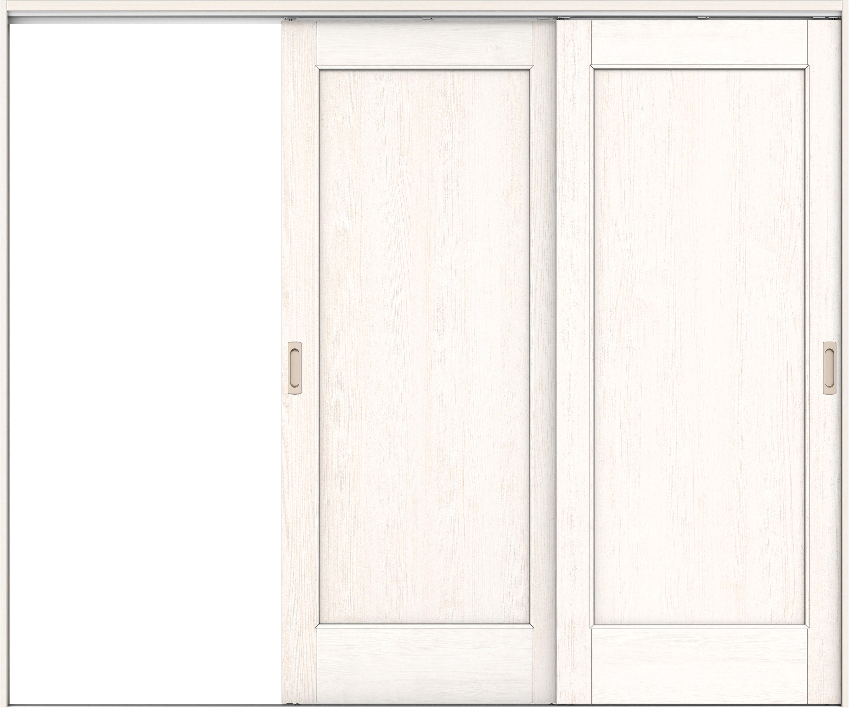 リビングドア　イエリア　吊戸・２枚片引　扉セット　０１デザイン　２４３７幅用　２０００高　〈ネオホワイト柄〉　左引用　錠なし　ラクラクローズ付用