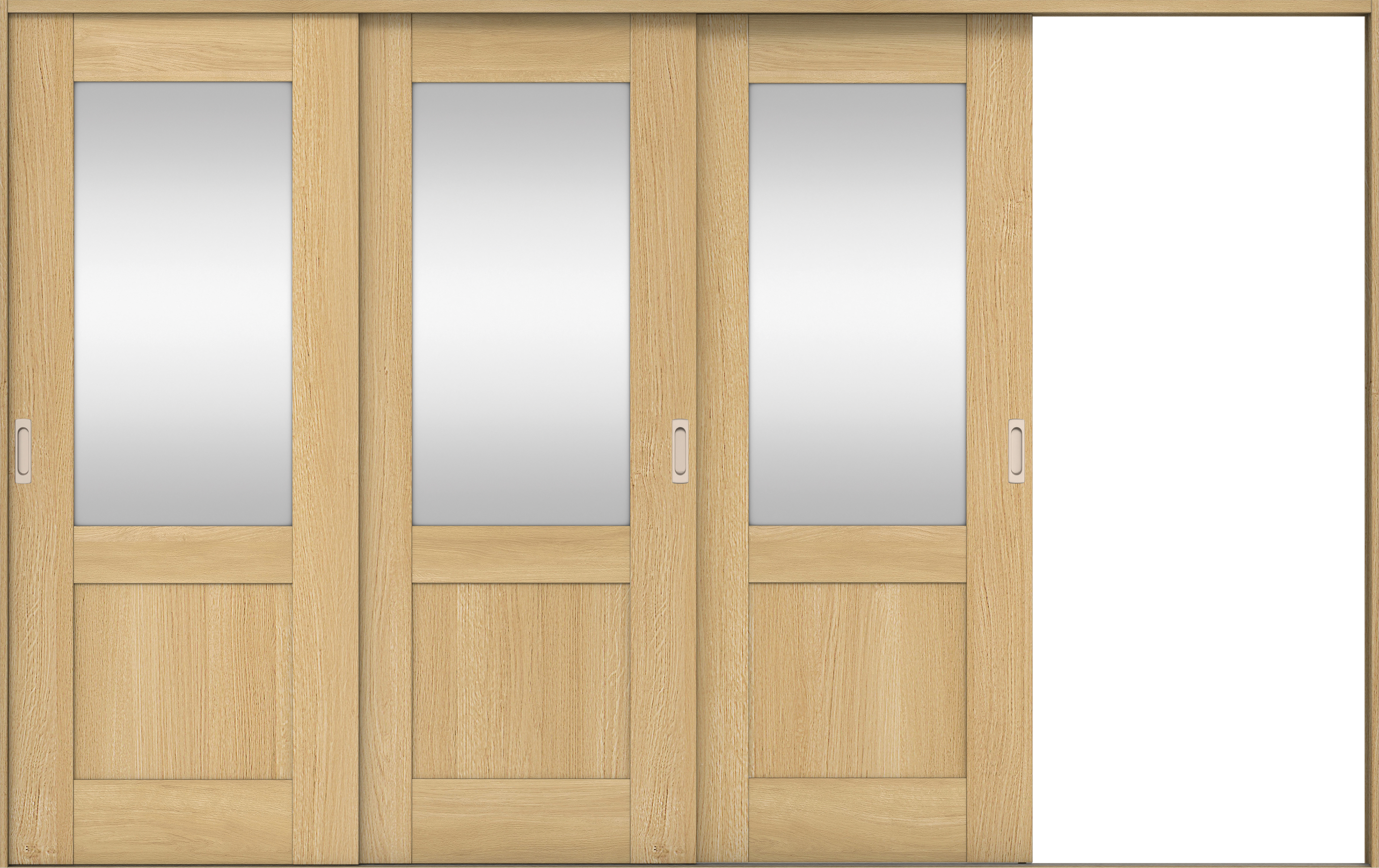 リビングドア　イエリア　引戸・３枚片引　扉セット　２８デザイン　３２２９幅用　２０００高　〈ライトオーカー柄〉　右引用　錠なし　ラクラクローズ付