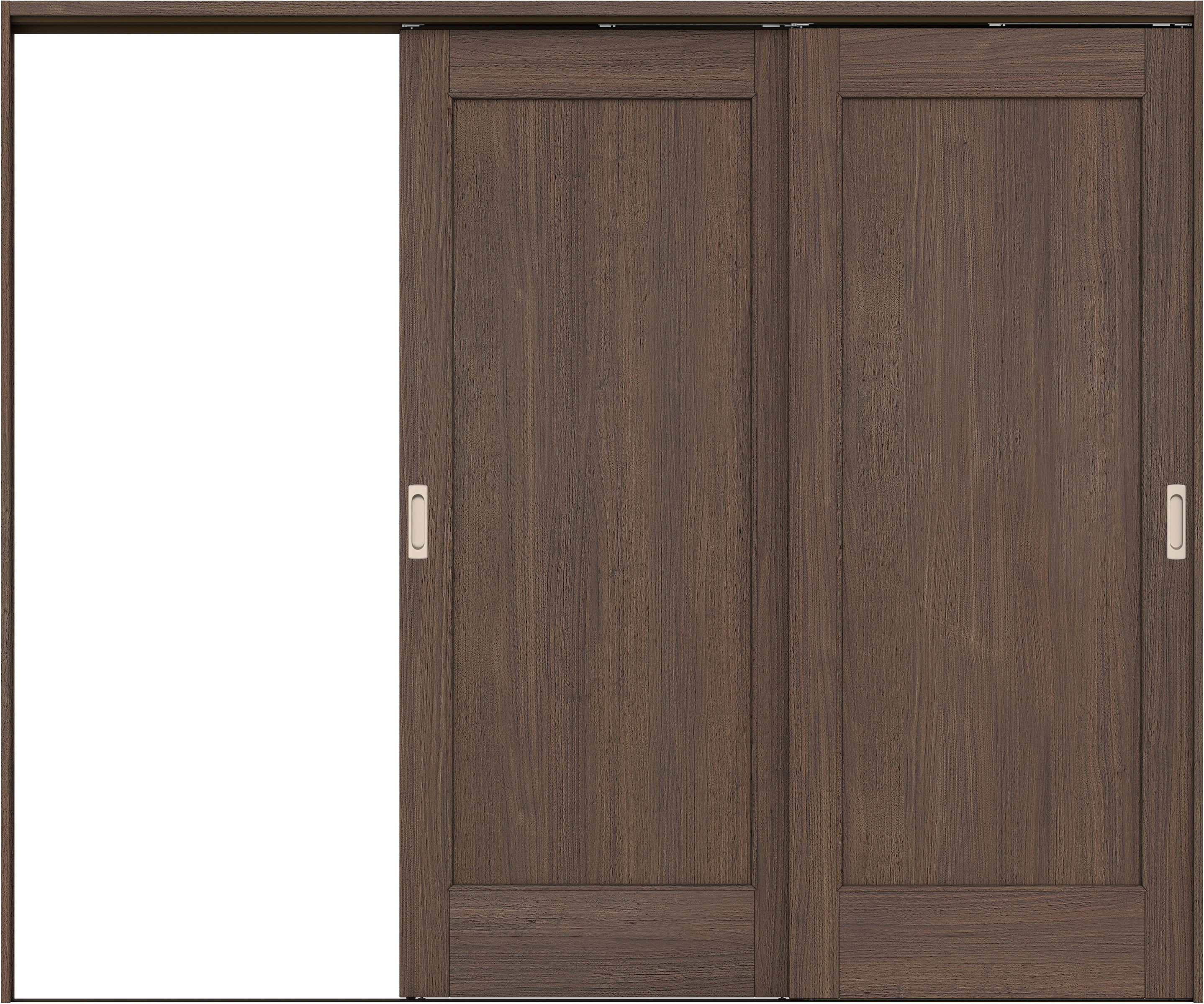 リビングドア　イエリア　吊戸・２枚片引　扉セット　０１デザイン　２４３７幅用　２０００高　〈ダルブラウン柄〉　左引用　錠なし　ラクラクローズ付用