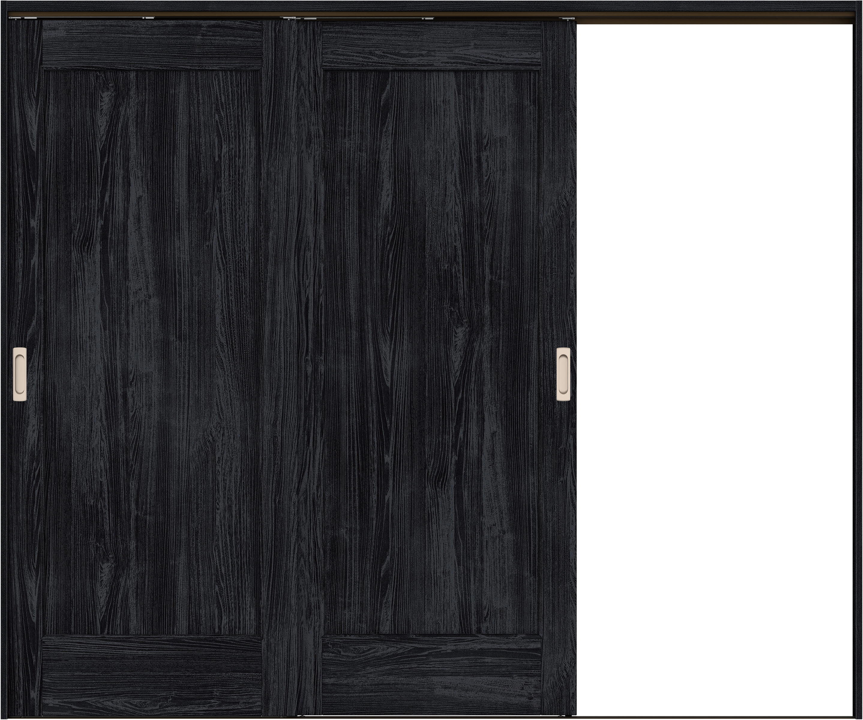 リビングドア　イエリア　吊戸・２枚片引　扉セット　０１デザイン　２４３７幅用　２０００高　〈モスブラック柄〉　右引用　錠なし　ラクラクローズ付用