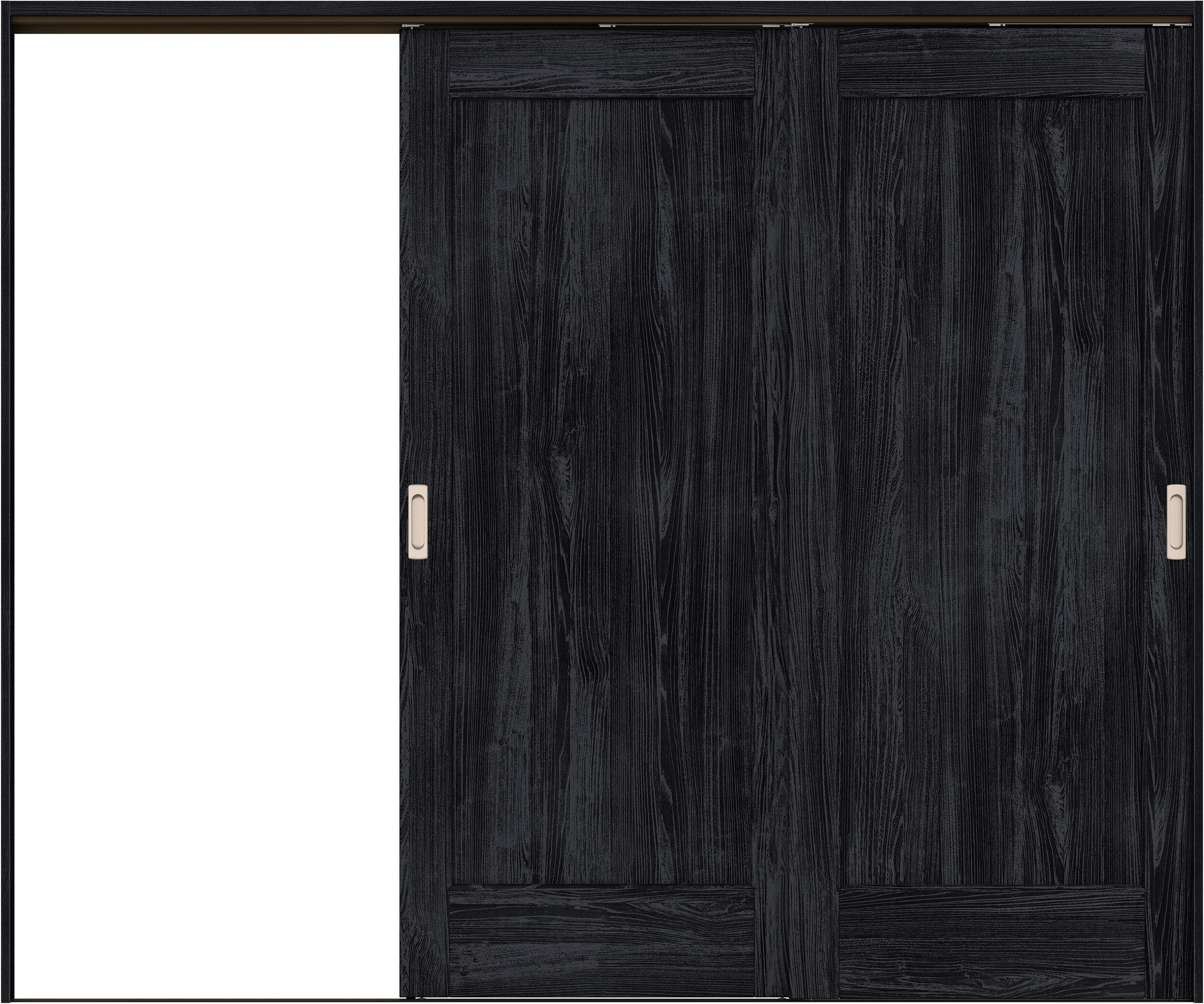 リビングドア　イエリア　吊戸・２枚片引　扉セット　０１デザイン　２４３７幅用　２０００高　〈モスブラック柄〉　左引用　錠なし　ラクラクローズ付用