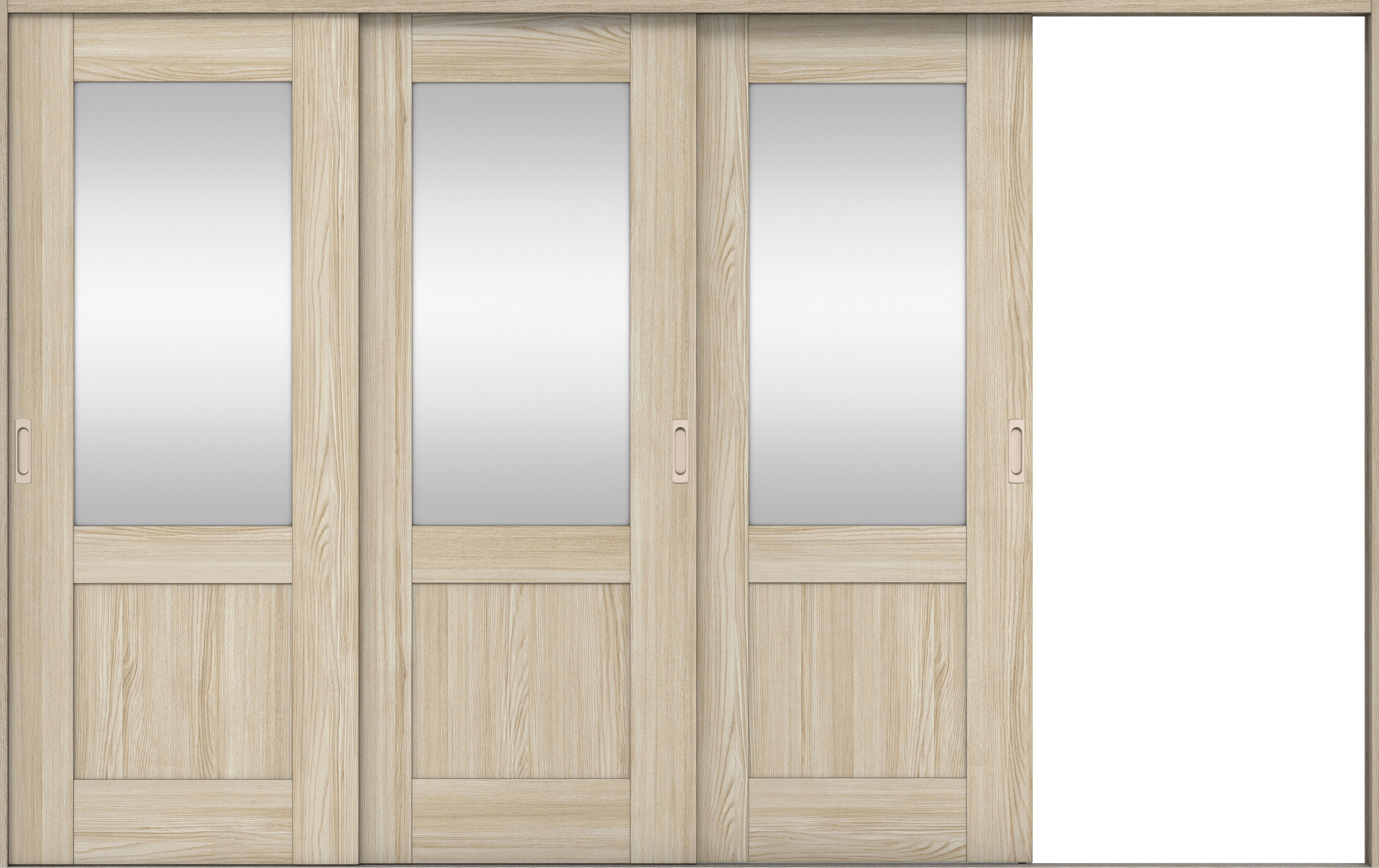 リビングドア　イエリア　引戸・３枚片引　扉セット　２８デザイン　３２２９幅用　２０００高　〈ソフトグレージュ柄〉　右引用　錠なし　ラクラクローズ付