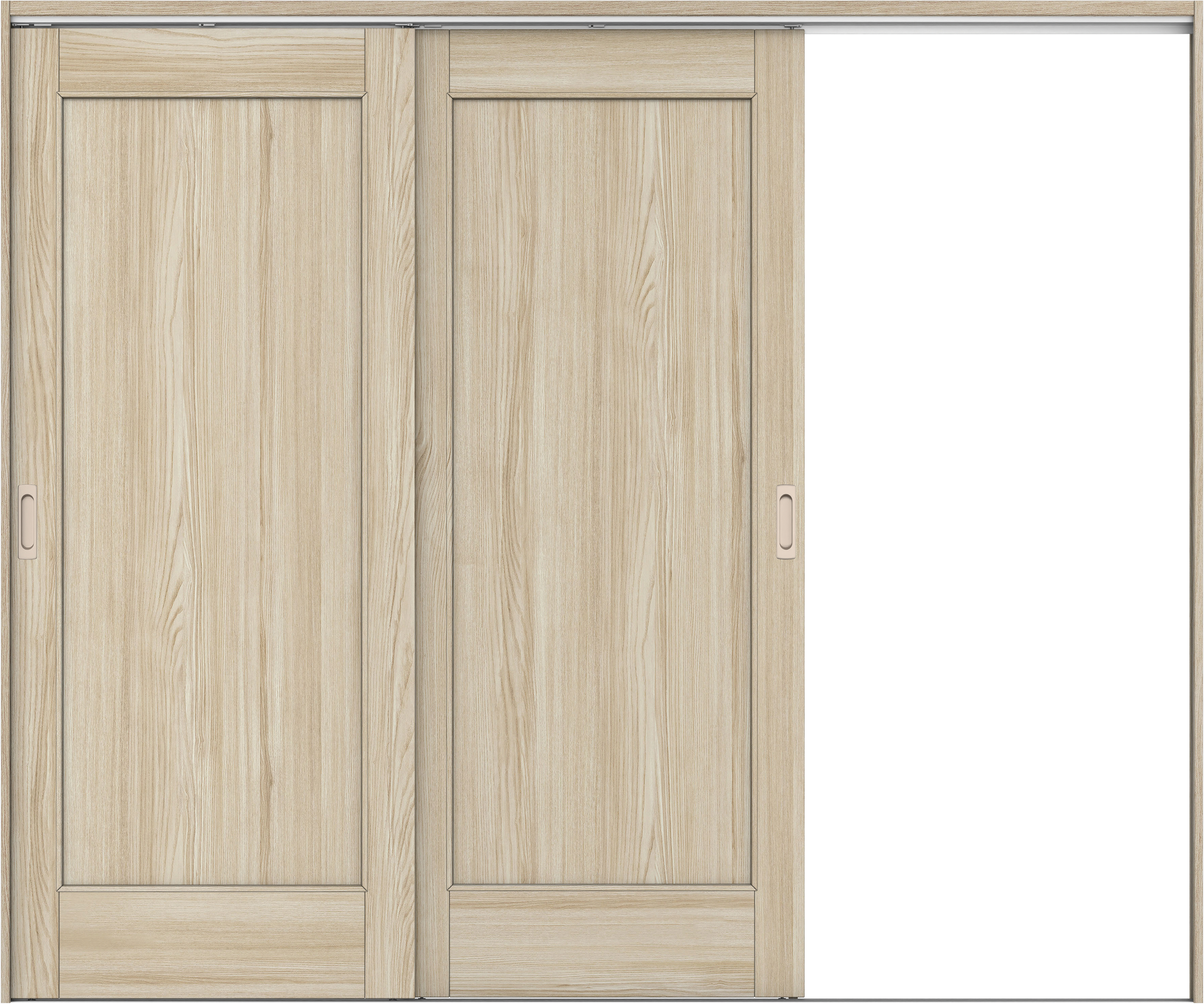 リビングドア　イエリア　吊戸・２枚片引　扉セット　０１デザイン　２４３７幅用　２０００高　〈ソフトグレージュ柄〉　右引用　錠なし　ラクラクローズ付用