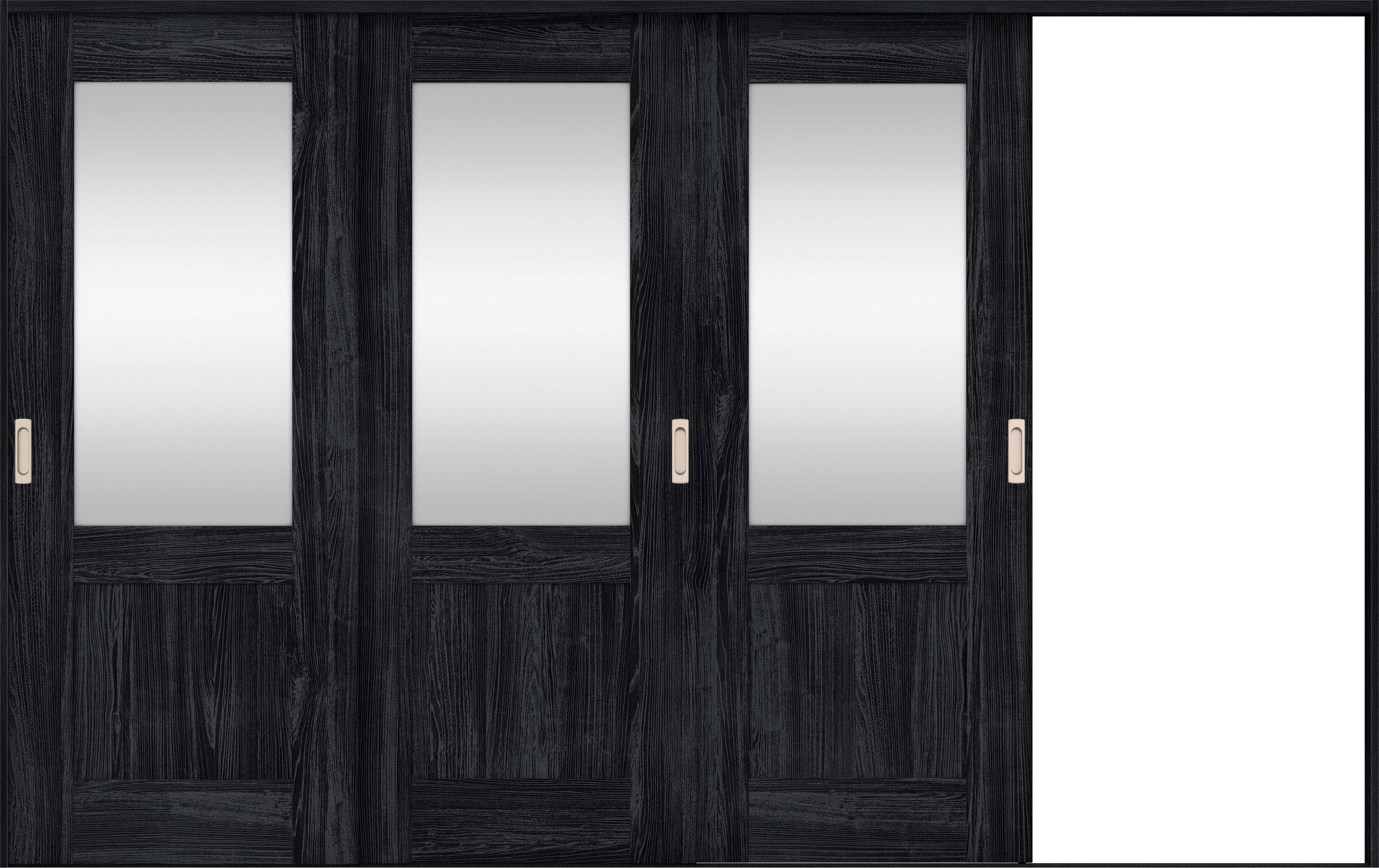 リビングドア　イエリア　引戸・３枚片引　扉セット　２８デザイン　３２２９幅用　２０００高　〈モスブラック柄〉　右引用　錠なし　ラクラクローズ付