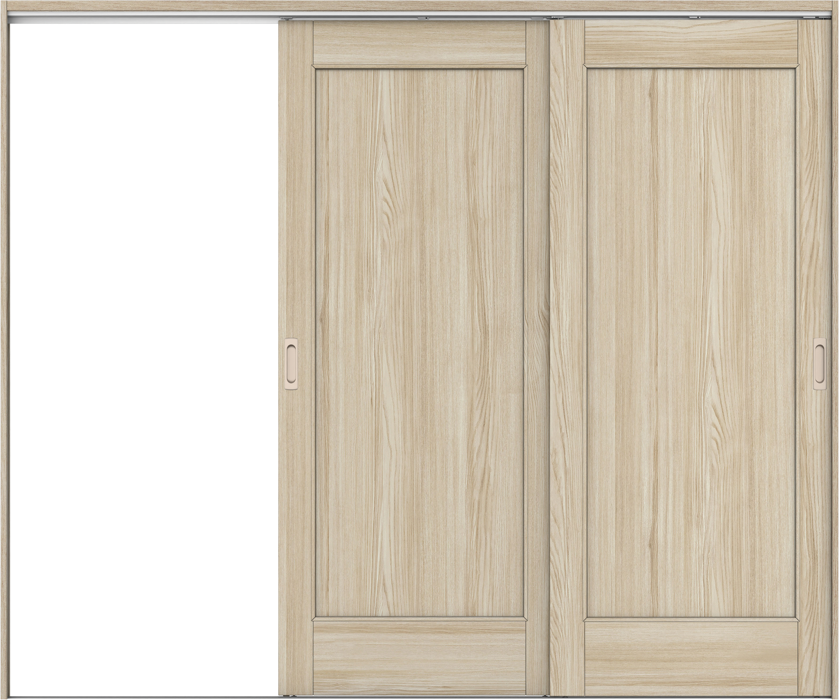 リビングドア　イエリア　吊戸・２枚片引　扉セット　０１デザイン　２４３７幅用　２０００高　〈ソフトグレージュ柄〉　左引用　錠なし　ラクラクローズ付用