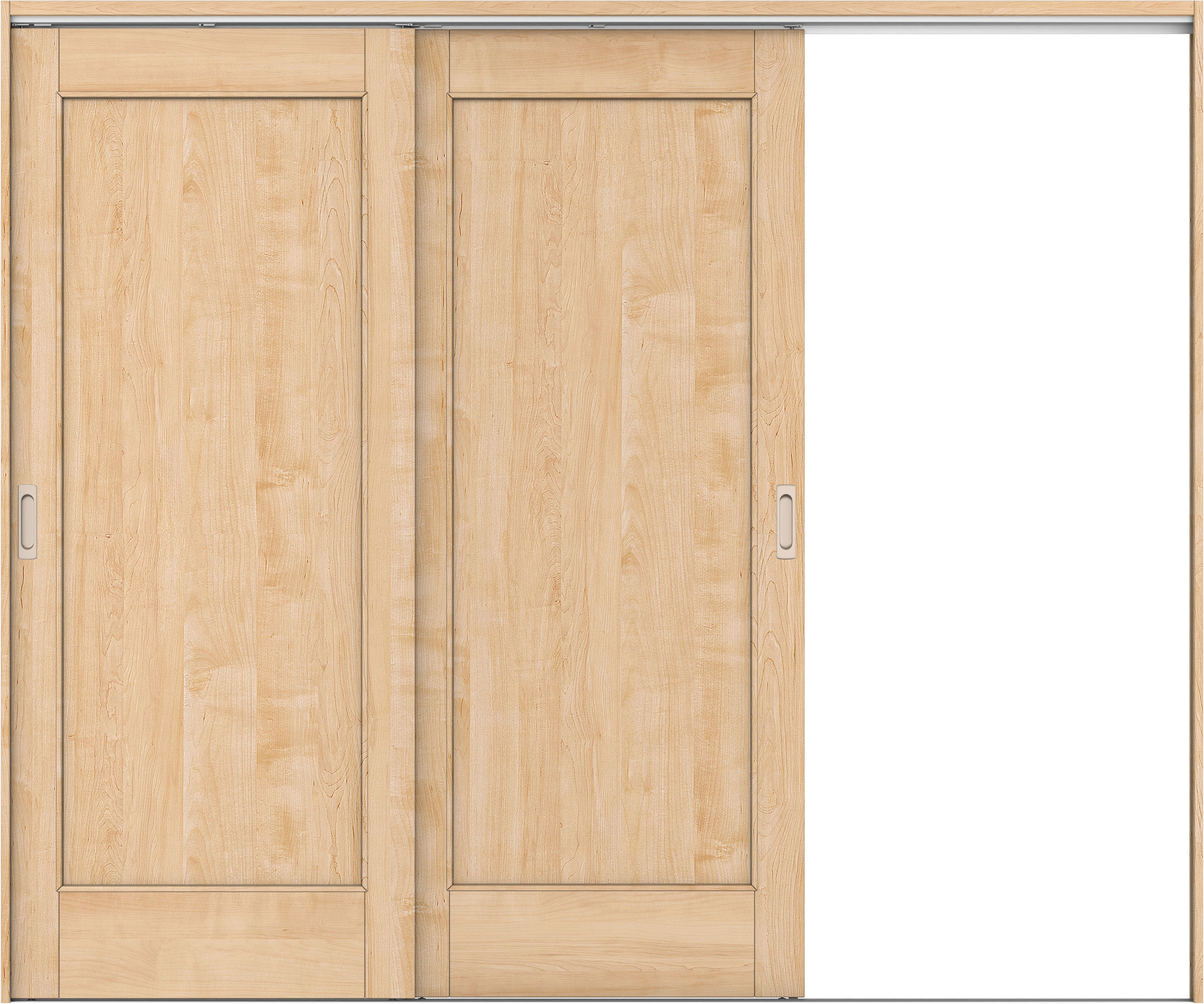 リビングドア　イエリア　吊戸・２枚片引　扉セット　０１デザイン　２４３７幅用　２０００高　〈ミルベージュ柄〉　右引用　錠なし　ラクラクローズ付用