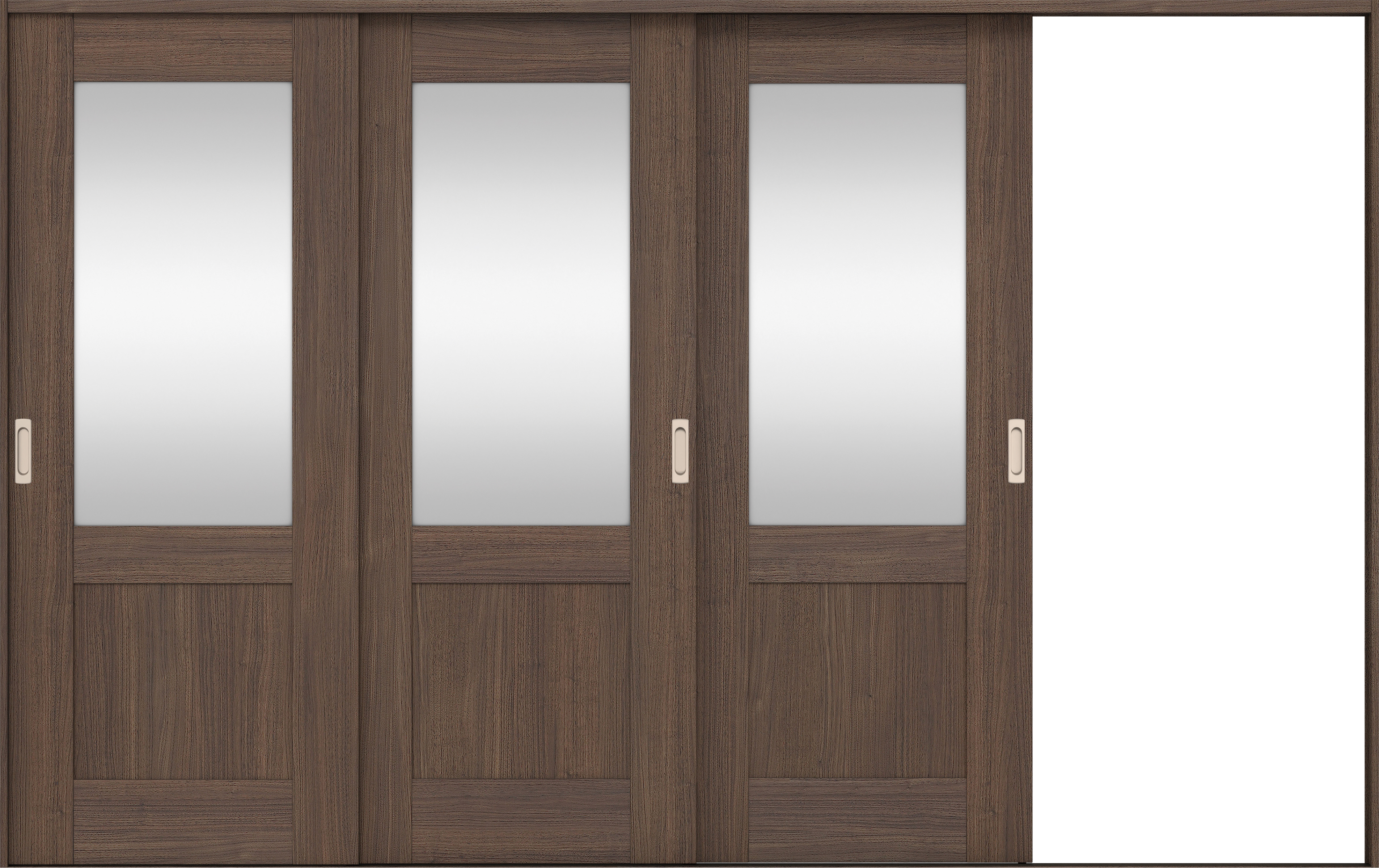 リビングドア　イエリア　引戸・３枚片引　扉セット　２８デザイン　３２２９幅用　２０００高　〈ダルブラウン柄〉　右引用　錠なし　ラクラクローズ付