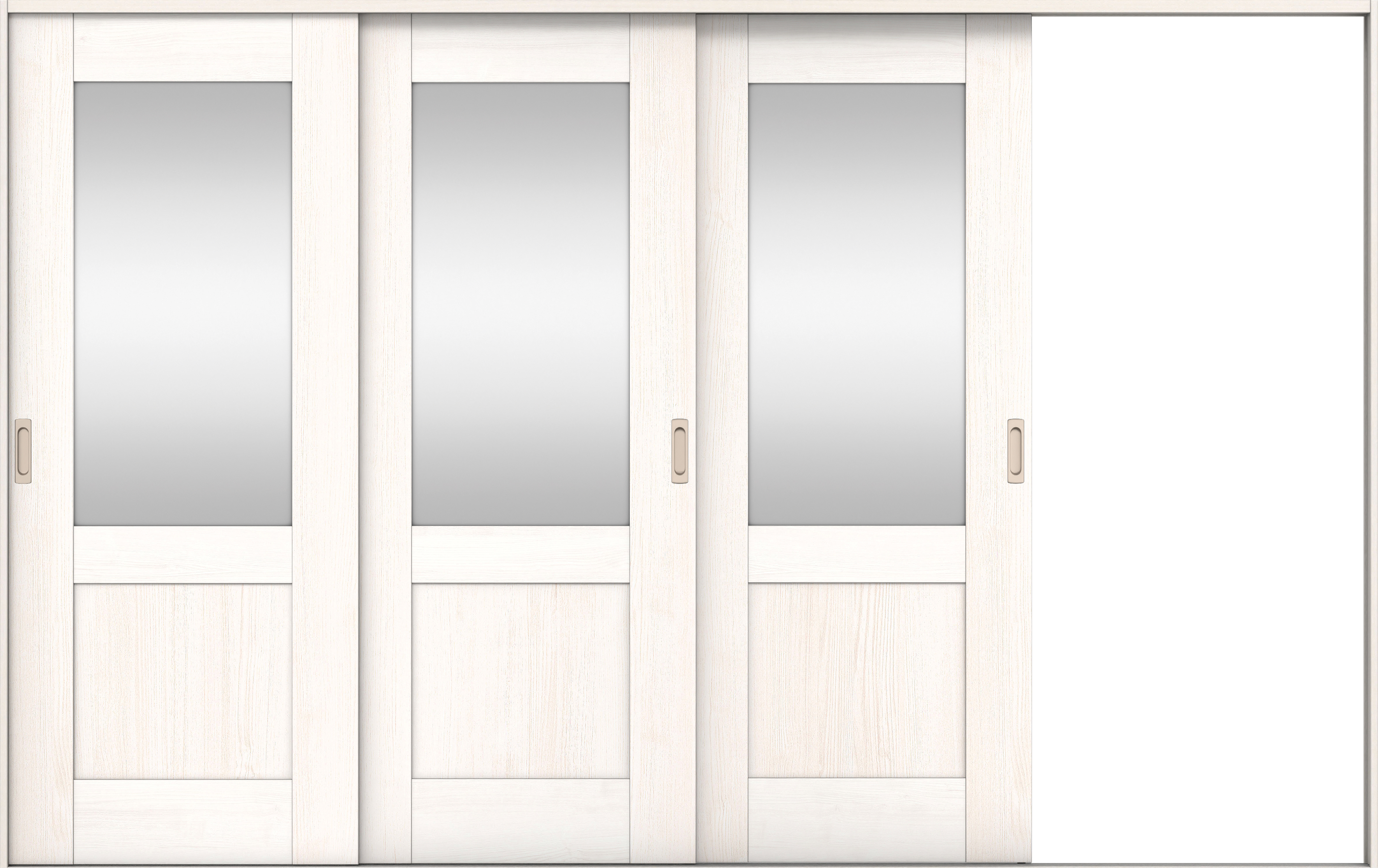 リビングドア　イエリア　引戸・３枚片引　扉セット　２８デザイン　３２２９幅用　２０００高　〈ネオホワイト柄〉　右引用　錠なし　ラクラクローズ付