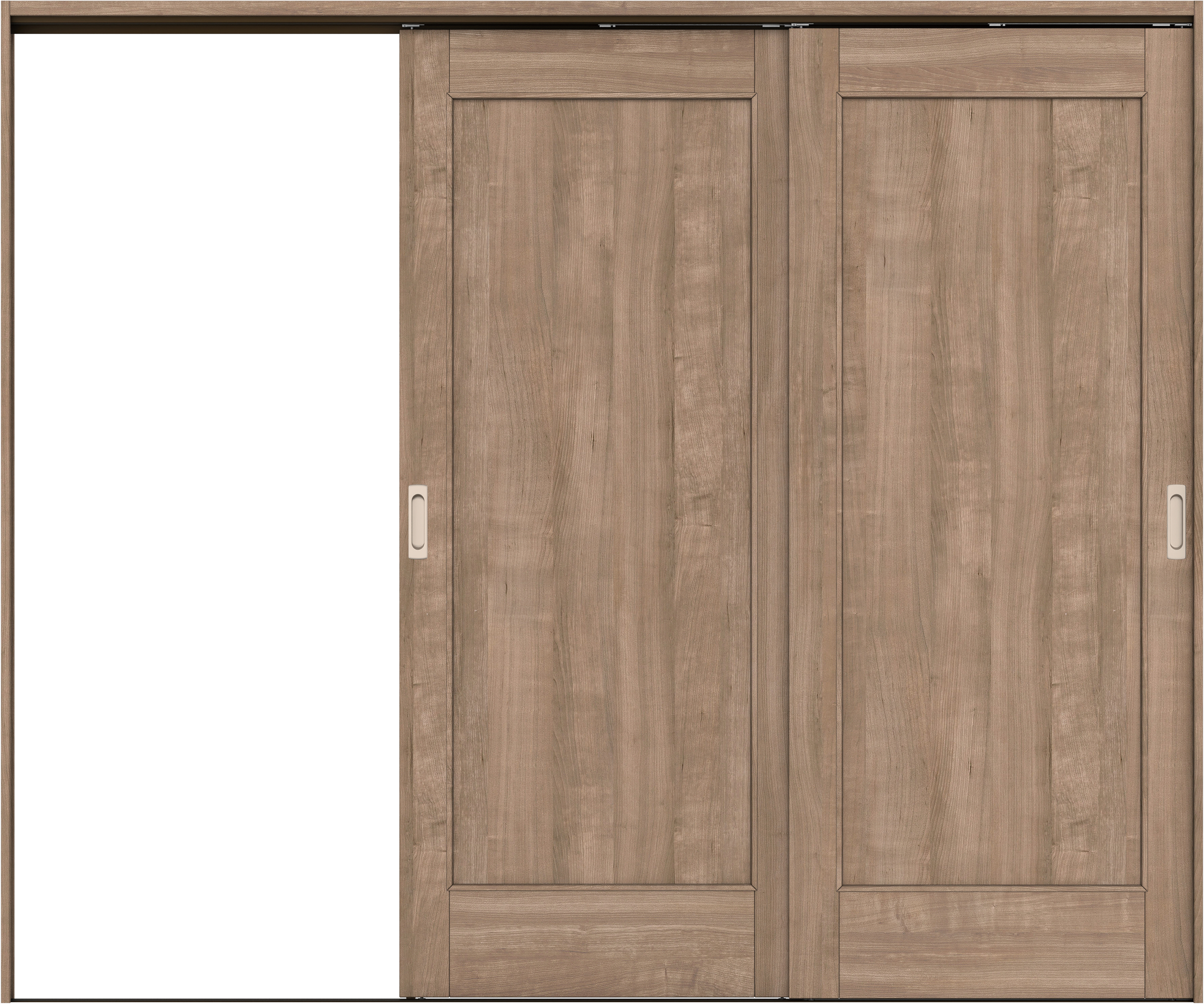 リビングドア　イエリア　吊戸・２枚片引　扉セット　０１デザイン　２４３７幅用　２０００高　〈トープグレー柄〉　左引用　錠なし　ラクラクローズ付用