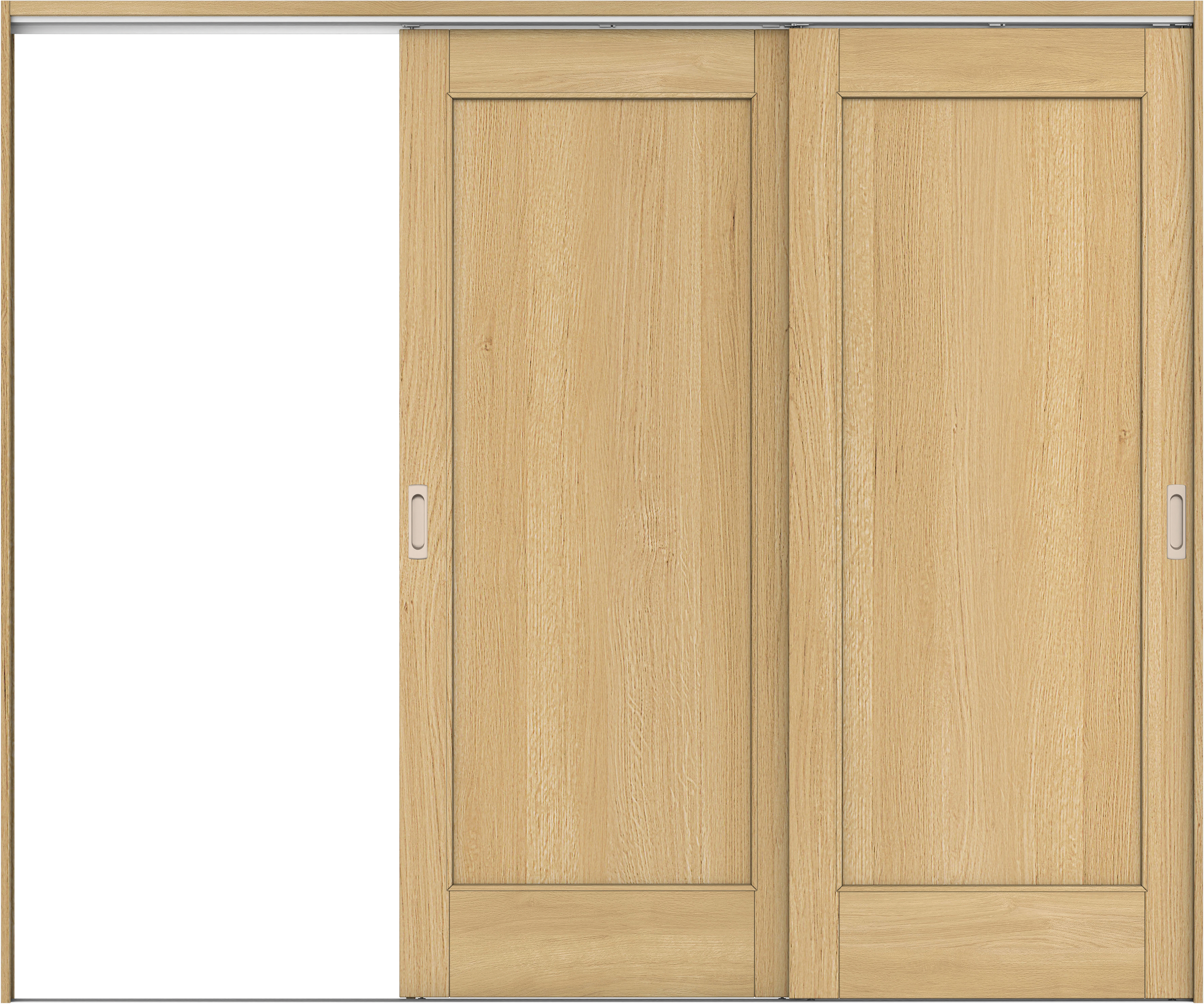 リビングドア　イエリア　吊戸・２枚片引　扉セット　０１デザイン　２４３７幅用　２０００高　〈ライトオーカー柄〉　左引用　錠なし　ラクラクローズ付用