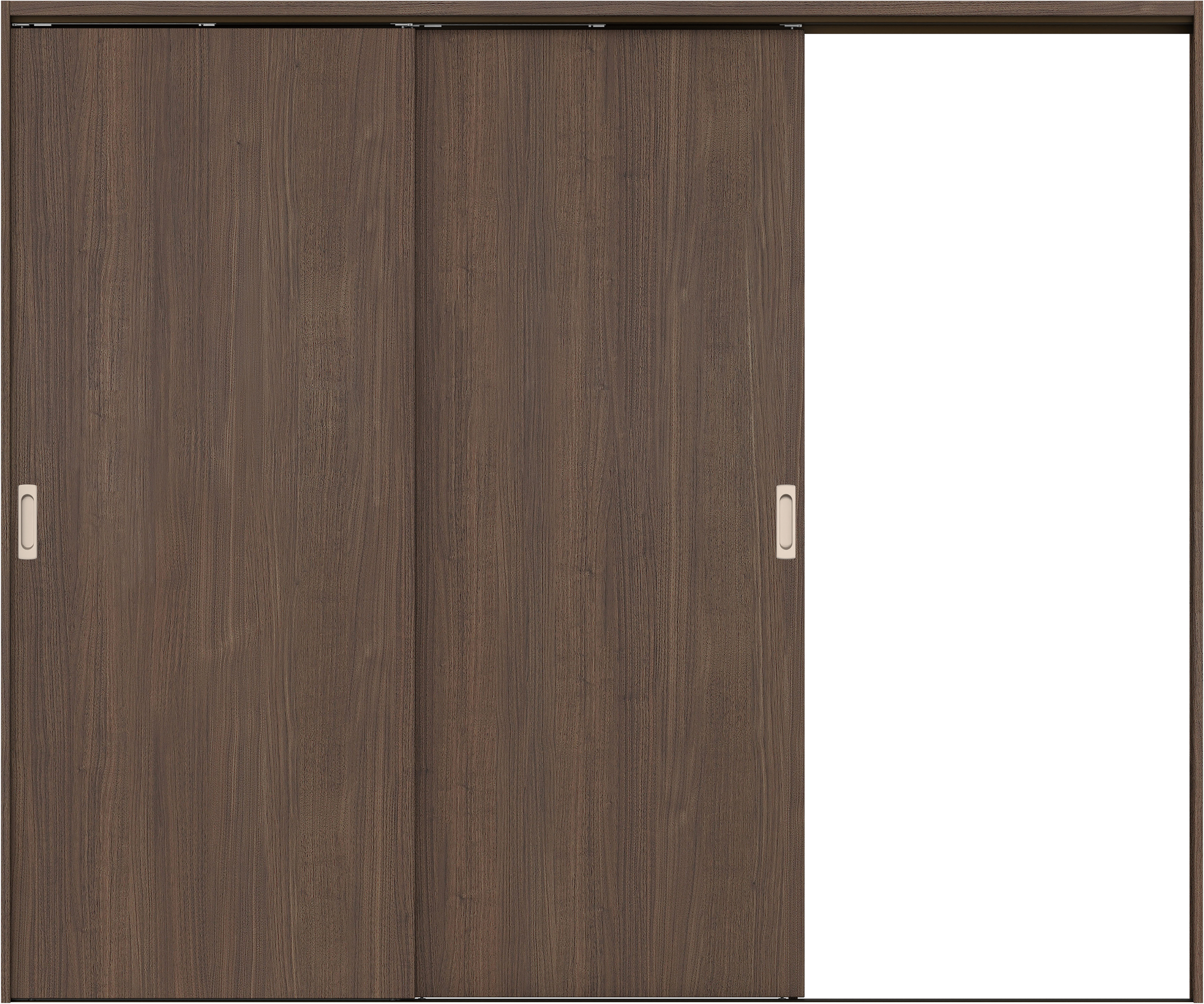 リビングドア　イエリア　吊戸・２枚片引　扉セット　００デザイン　２４３７幅用　２０００高　〈ダルブラウン柄〉　右引用　錠なし　ラクラクローズ付用