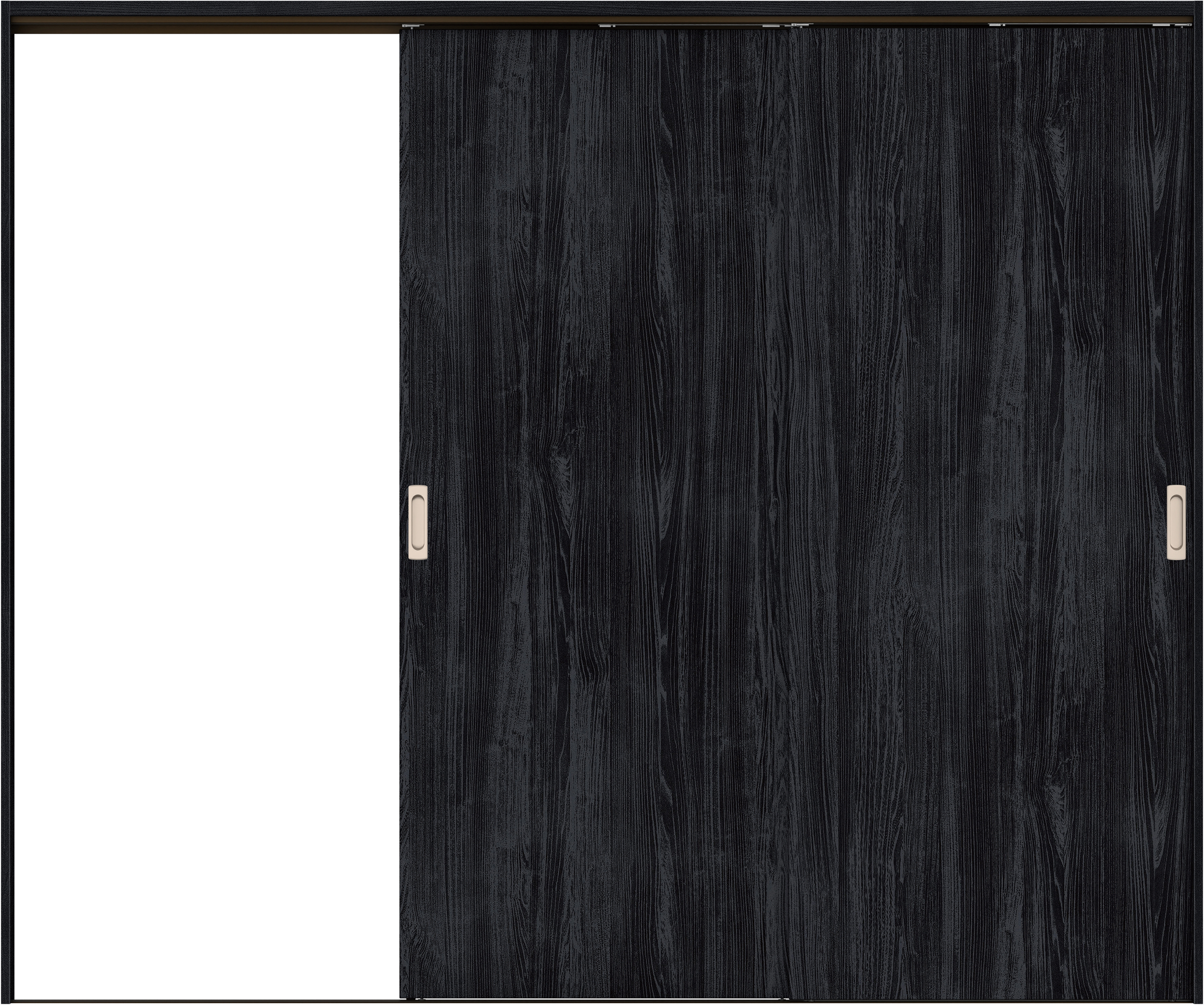 リビングドア　イエリア　吊戸・２枚片引　扉セット　００デザイン　２４３７幅用　２０００高　〈モスブラック柄〉　左引用　錠なし　ラクラクローズ付用