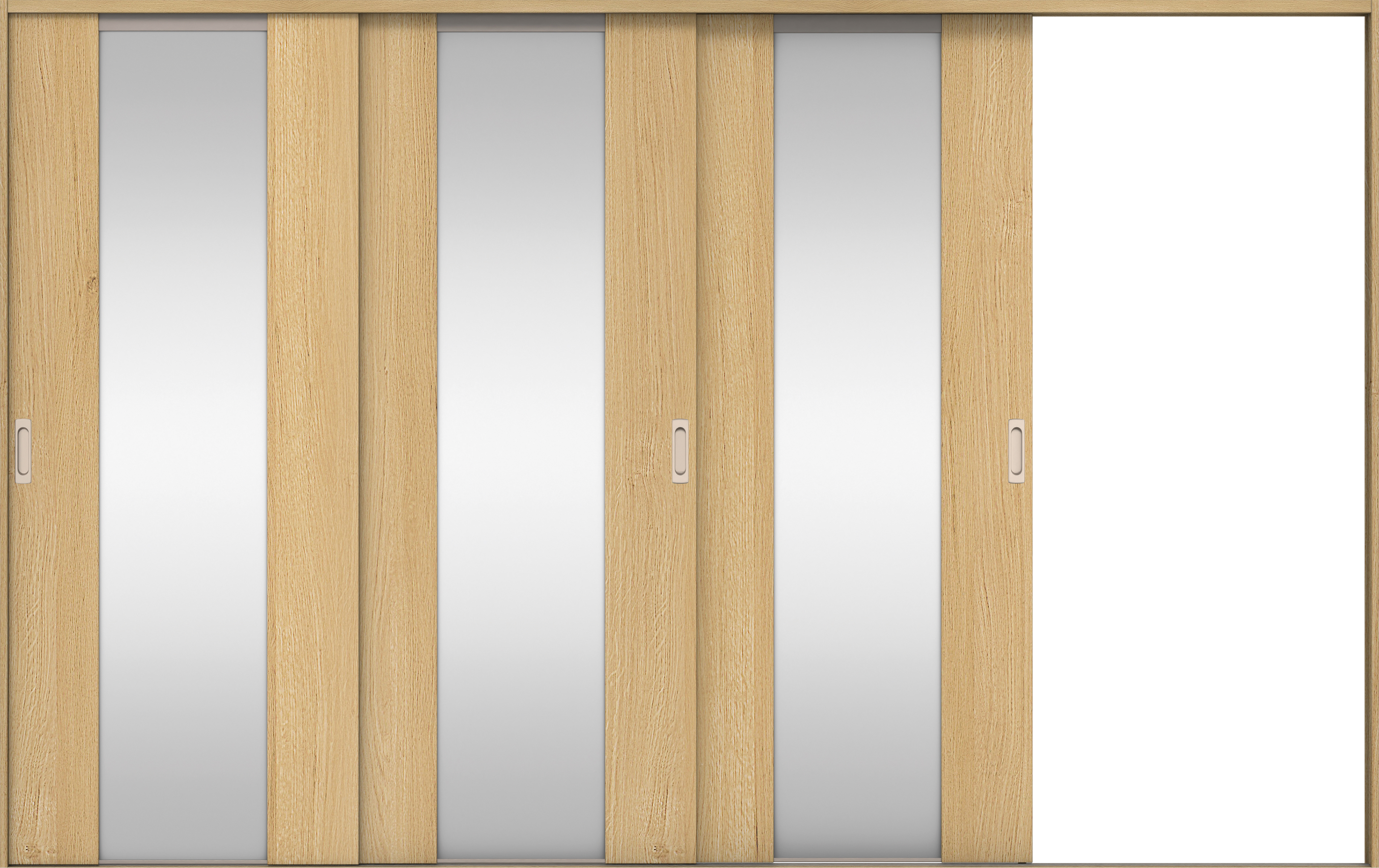 リビングドア　イエリア　引戸・３枚片引　扉セット　４Ｐデザイン　３２２９幅用　２０００高　〈ライトオーカー柄〉　右引用　錠なし　ラクラクローズ付