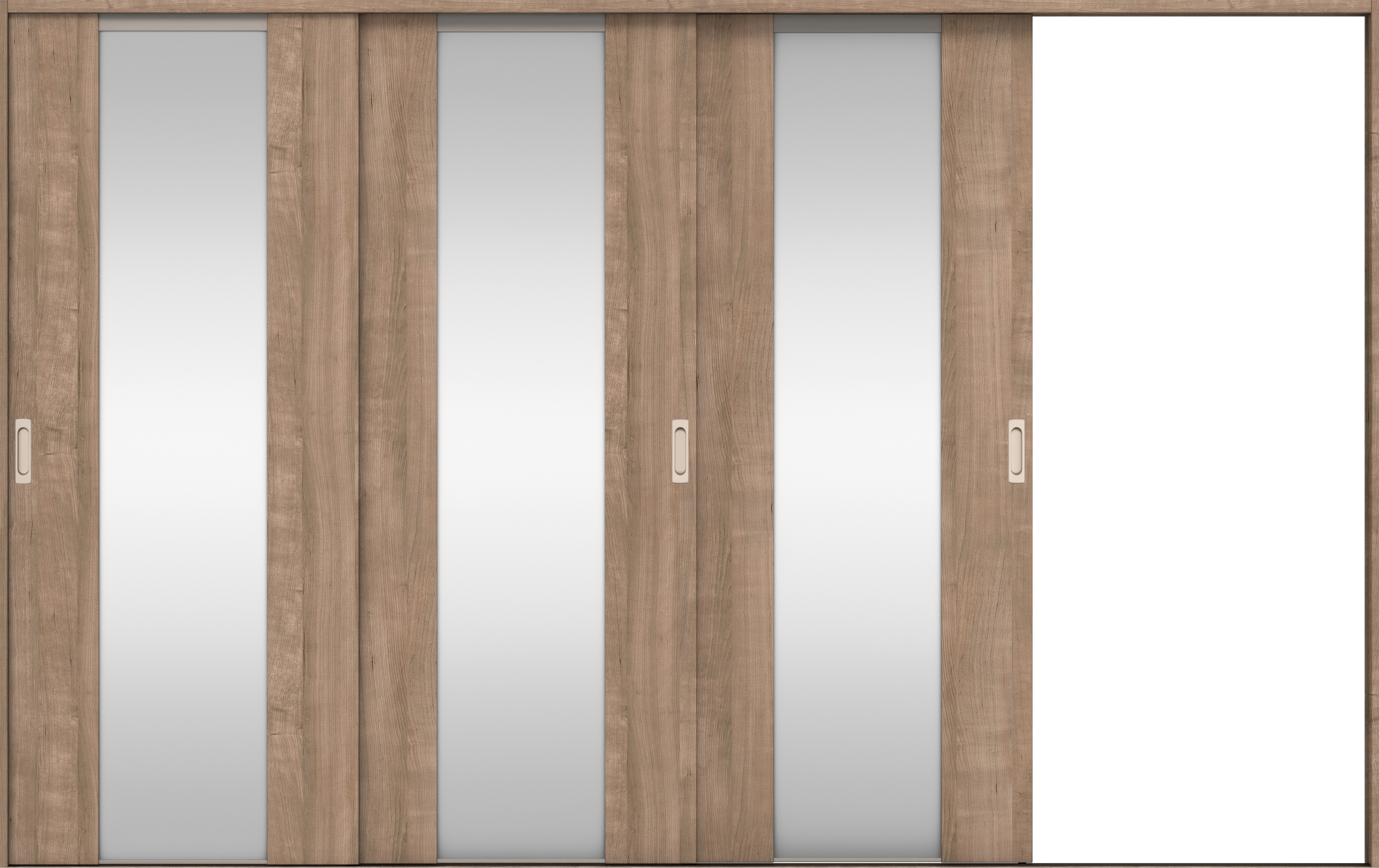 リビングドア　イエリア　引戸・３枚片引　扉セット　４Ｐデザイン　３２２９幅用　２０００高　〈トープグレー柄〉　右引用　錠なし　ラクラクローズ付