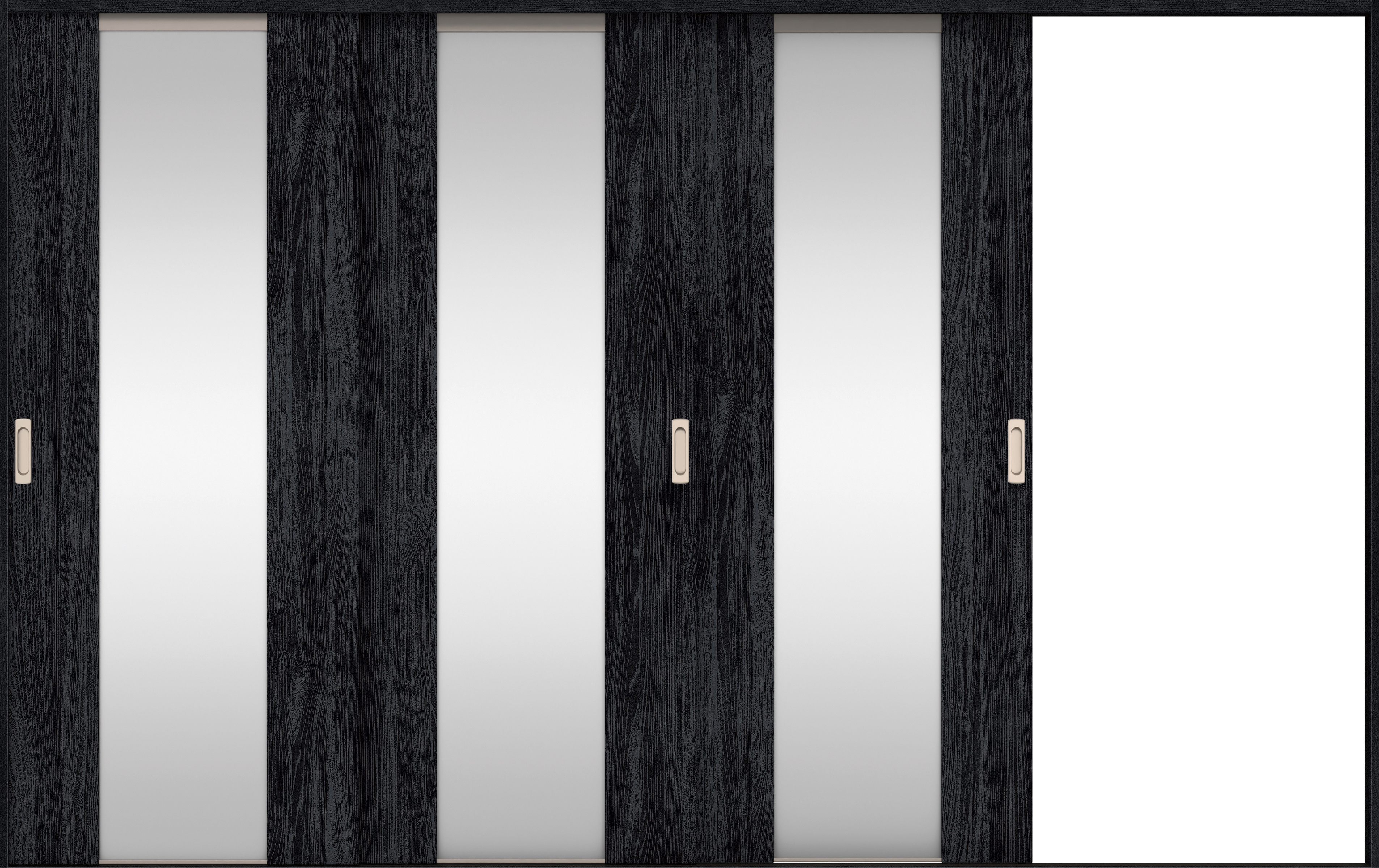 リビングドア　イエリア　引戸・３枚片引　扉セット　４Ｐデザイン　３２２９幅用　２０００高　〈モスブラック柄〉　右引用　錠なし　ラクラクローズ付