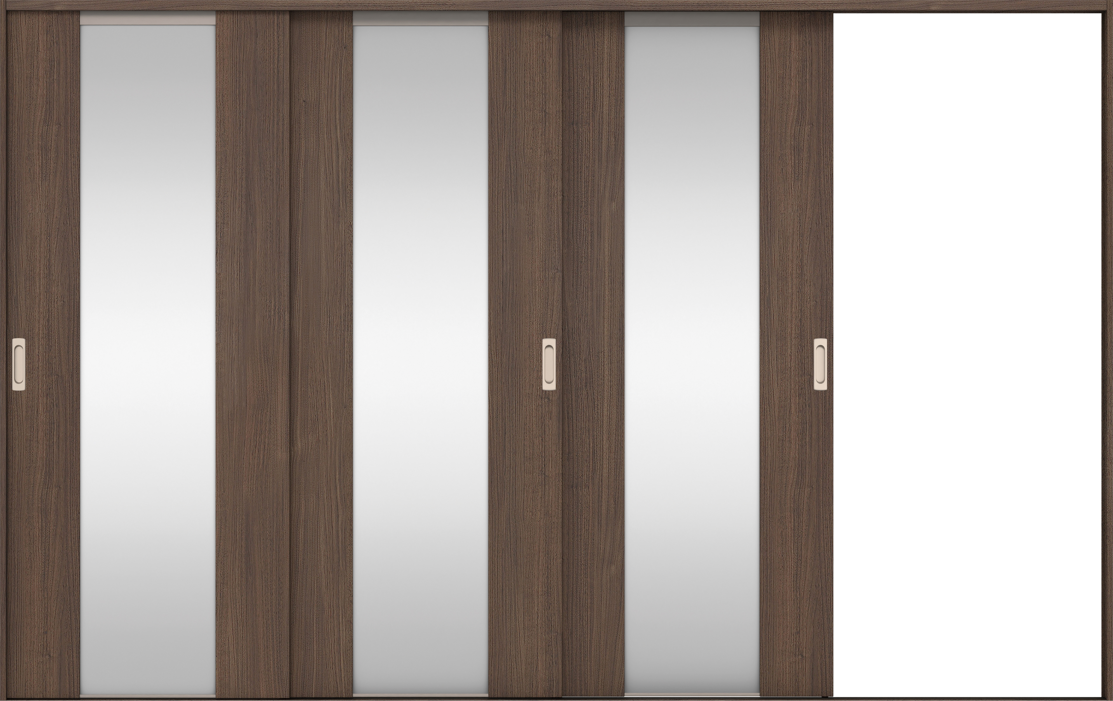 リビングドア　イエリア　引戸・３枚片引　扉セット　４Ｐデザイン　３２２９幅用　２０００高　〈ダルブラウン柄〉　右引用　錠なし　ラクラクローズ付