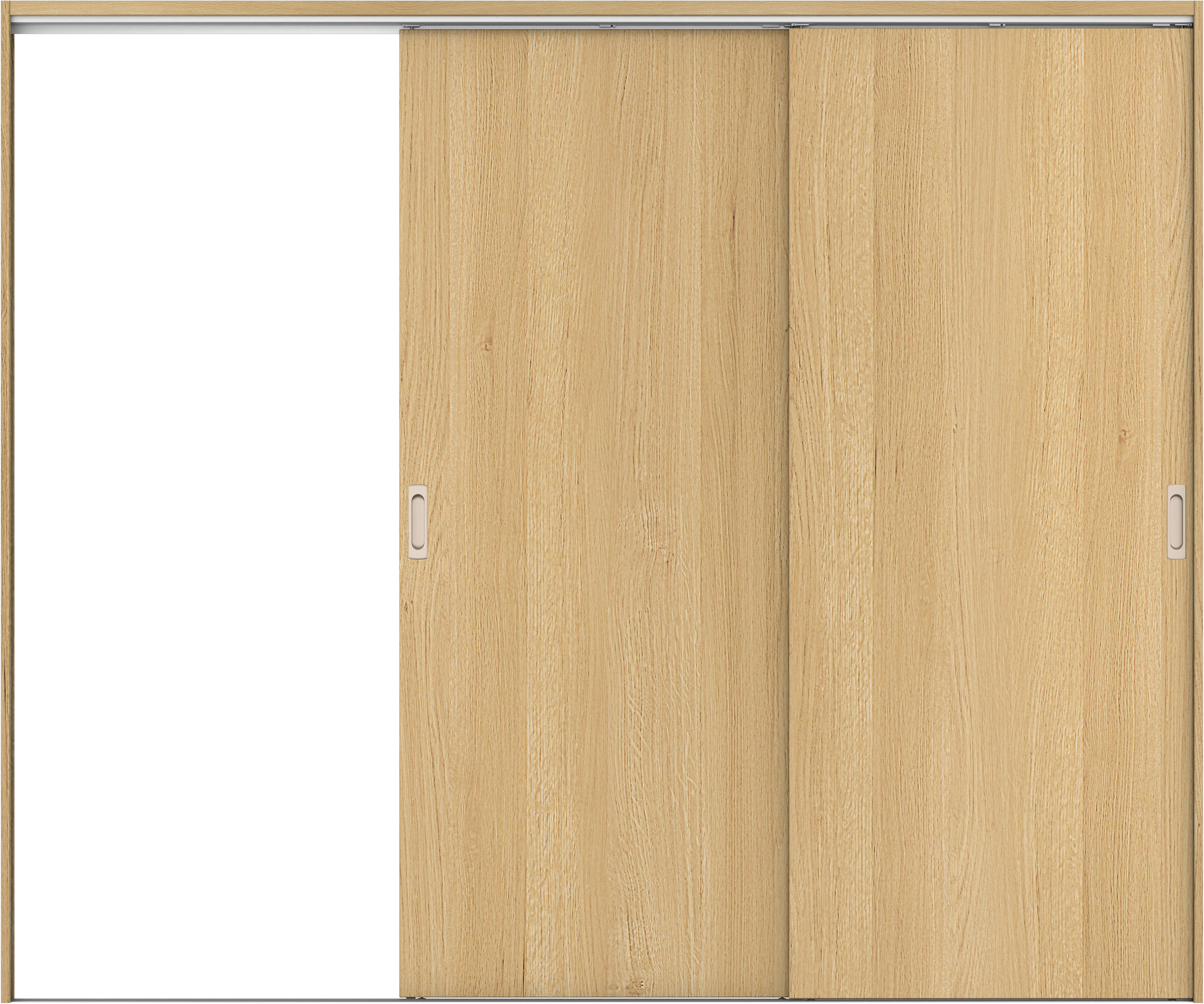 リビングドア　イエリア　吊戸・２枚片引　扉セット　００デザイン　２４３７幅用　２０００高　〈ライトオーカー柄〉　左引用　錠なし　ラクラクローズ付用