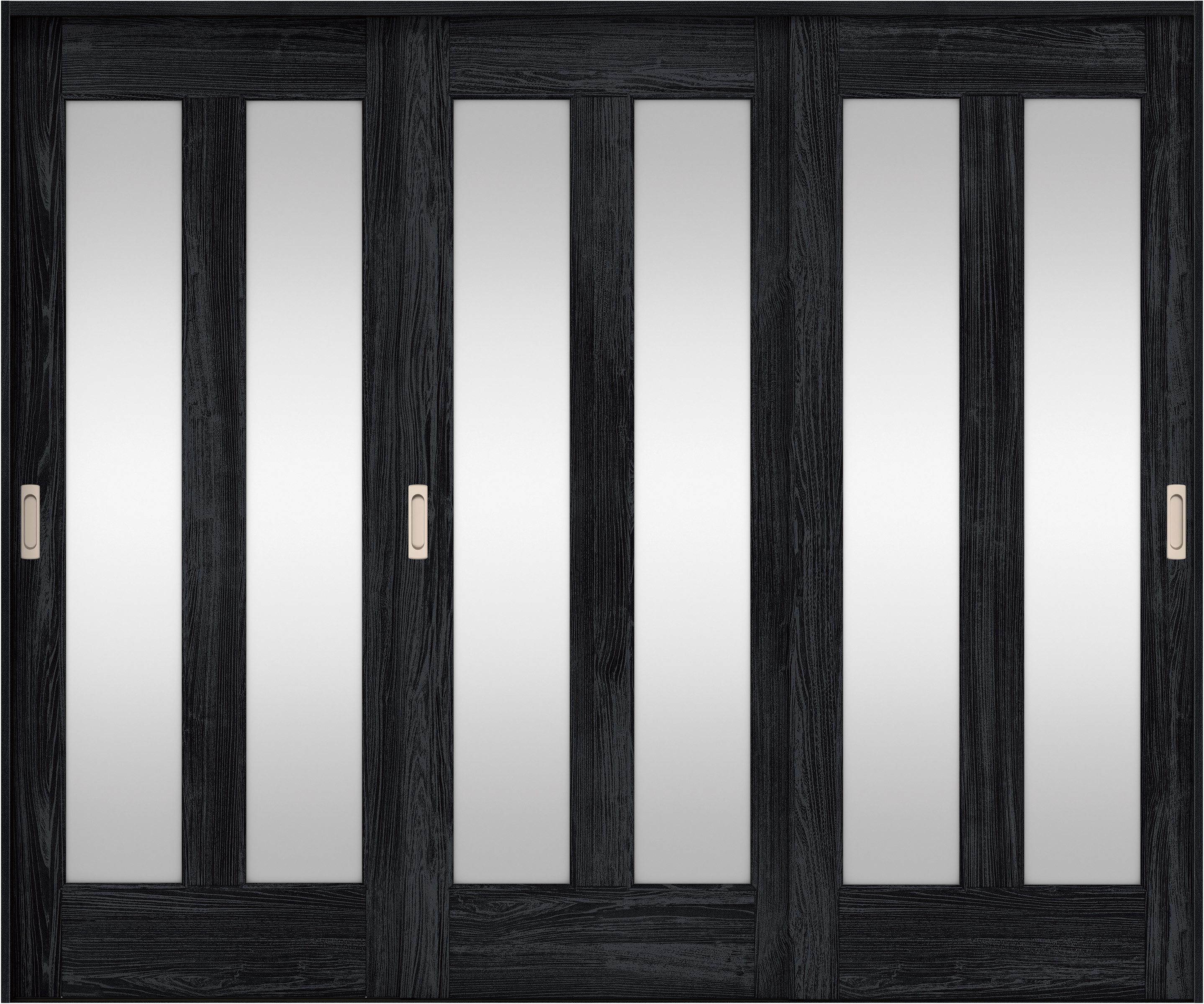 リビングドア　イエリア　引戸・３枚引違　扉セット　０６デザイン　２４３７幅用　２０００高　〈モスブラック柄〉　左右兼用　錠なし　ラクラクローズ付