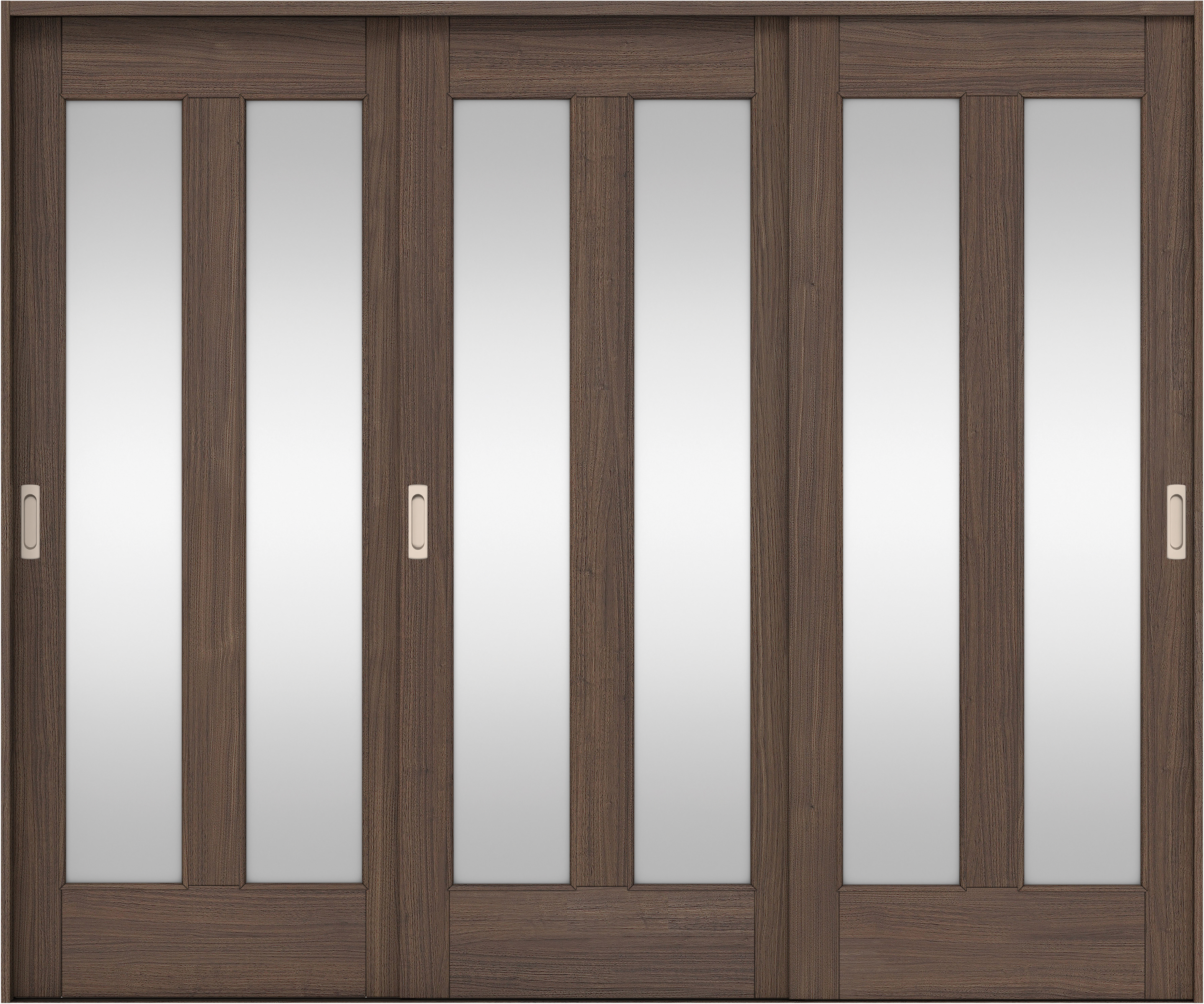 リビングドア　イエリア　引戸・３枚引違　扉セット　０６デザイン　２４３７幅用　２０００高　〈ダルブラウン柄〉　左右兼用　錠なし　ラクラクローズ付