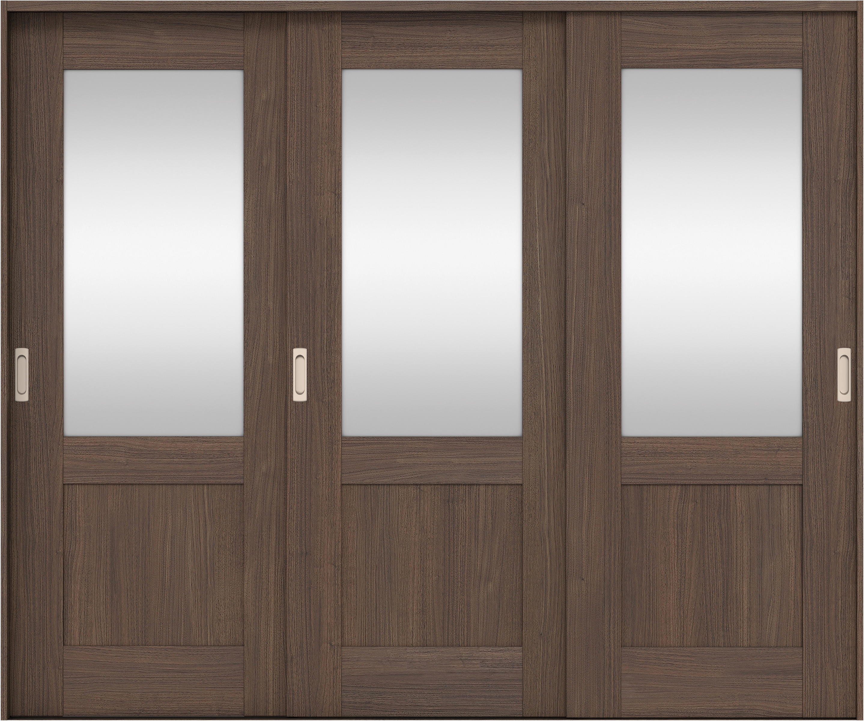 リビングドア　イエリア　引戸・３枚引違　扉セット　２８デザイン　２４３７幅用　２０００高　〈ダルブラウン柄〉　左右兼用　錠なし　ラクラクローズ付