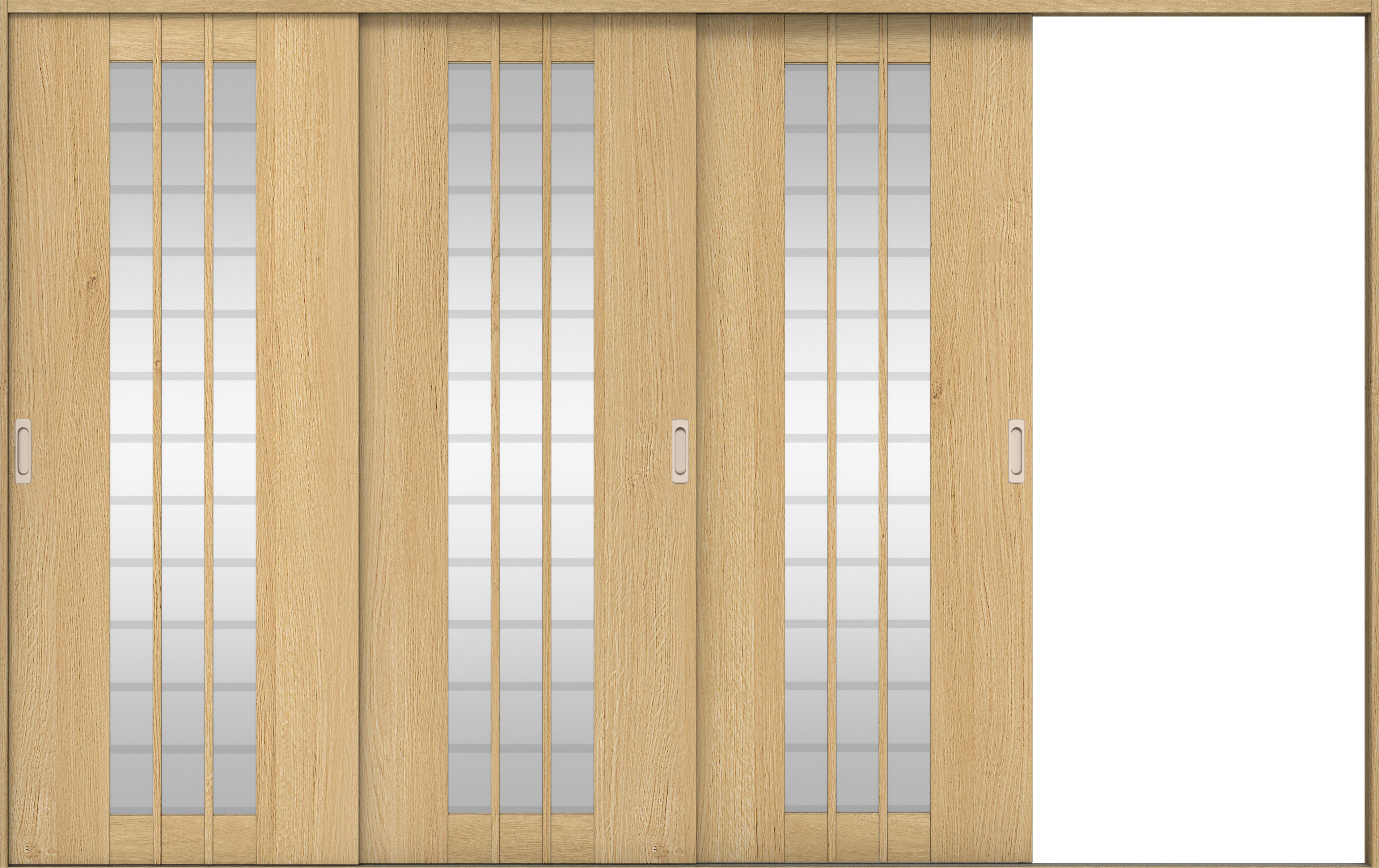 リビングドア　イエリア　引戸・３枚片引　扉セット　４Ｓデザイン　３２２９幅用　２０００高　〈ライトオーカー柄〉　右引用　錠なし　ラクラクローズ付