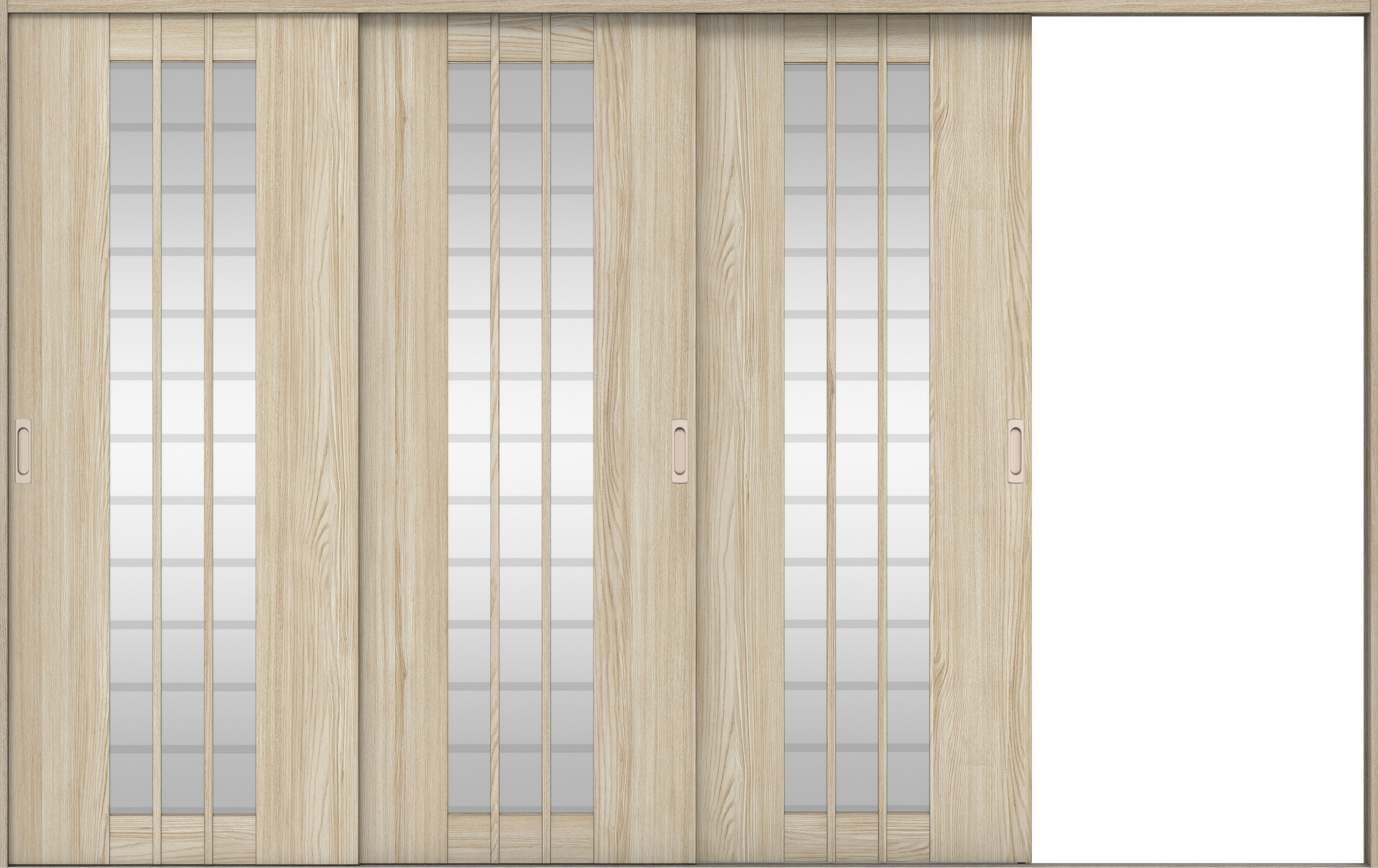 リビングドア　イエリア　引戸・３枚片引　扉セット　４Ｓデザイン　３２２９幅用　２０００高　〈ソフトグレージュ柄〉　右引用　錠なし　ラクラクローズ付