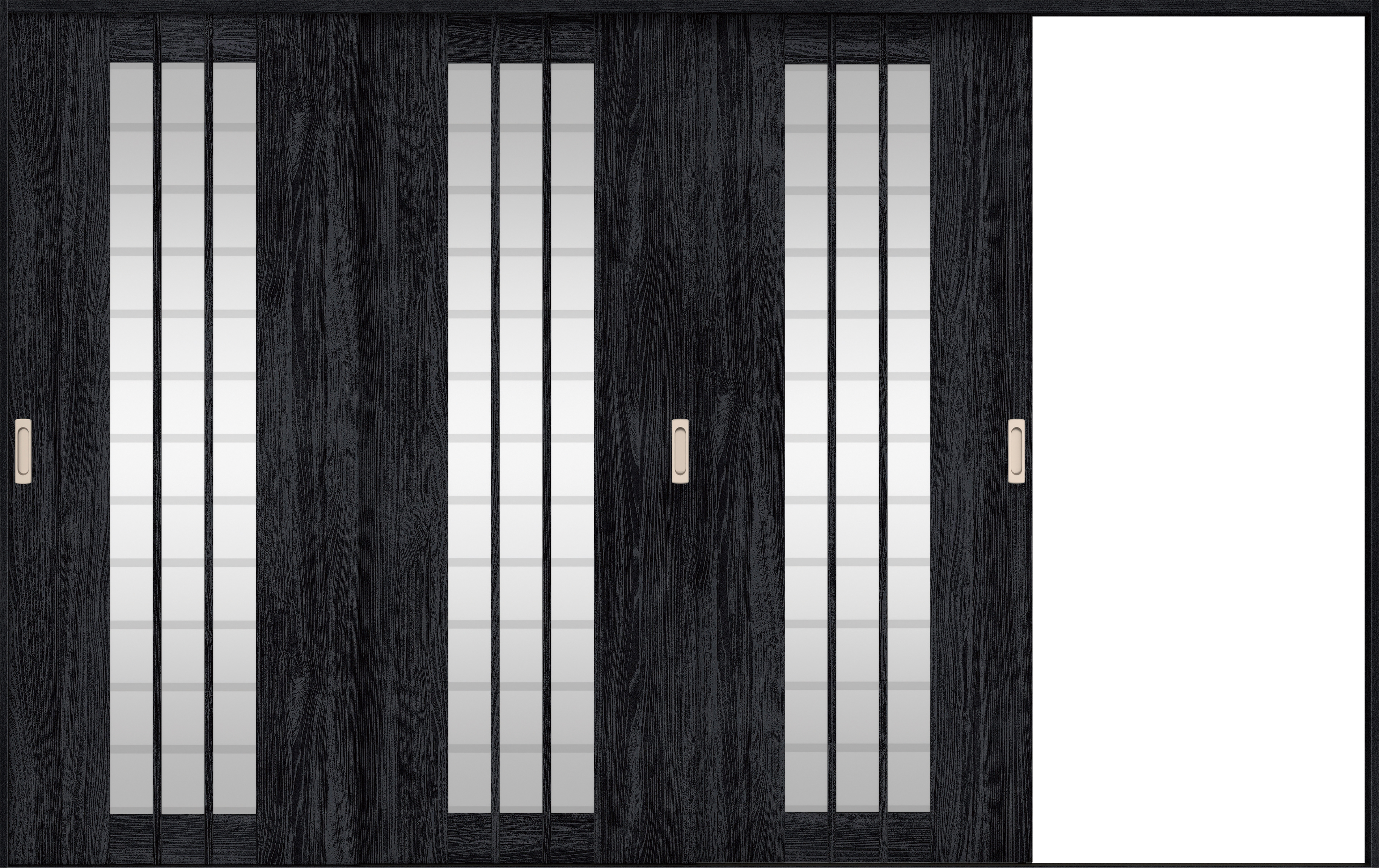 リビングドア　イエリア　引戸・３枚片引　扉セット　４Ｓデザイン　３２２９幅用　２０００高　〈モスブラック柄〉　右引用　錠なし　ラクラクローズ付