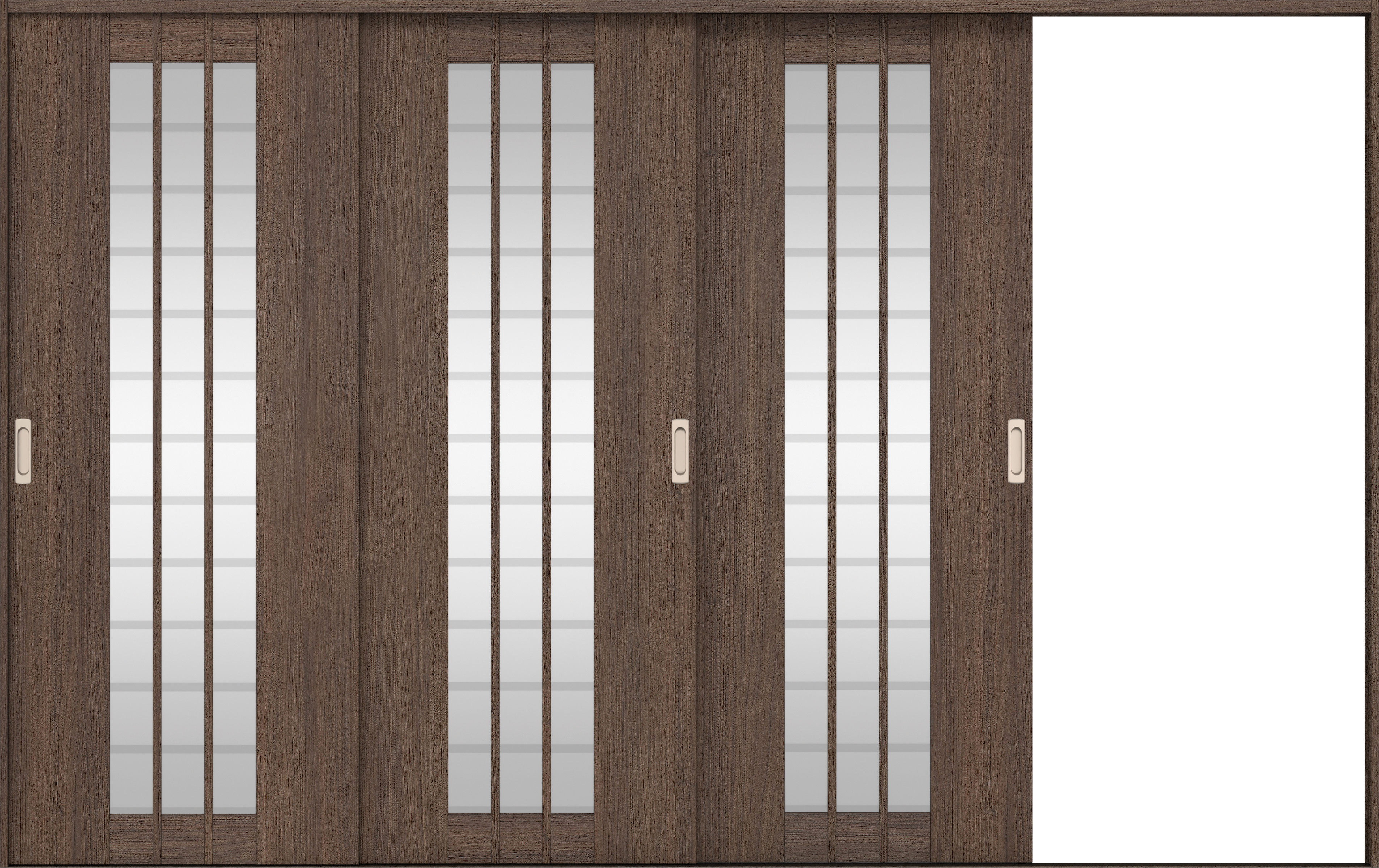 リビングドア　イエリア　引戸・３枚片引　扉セット　４Ｓデザイン　３２２９幅用　２０００高　〈ダルブラウン柄〉　右引用　錠なし　ラクラクローズ付