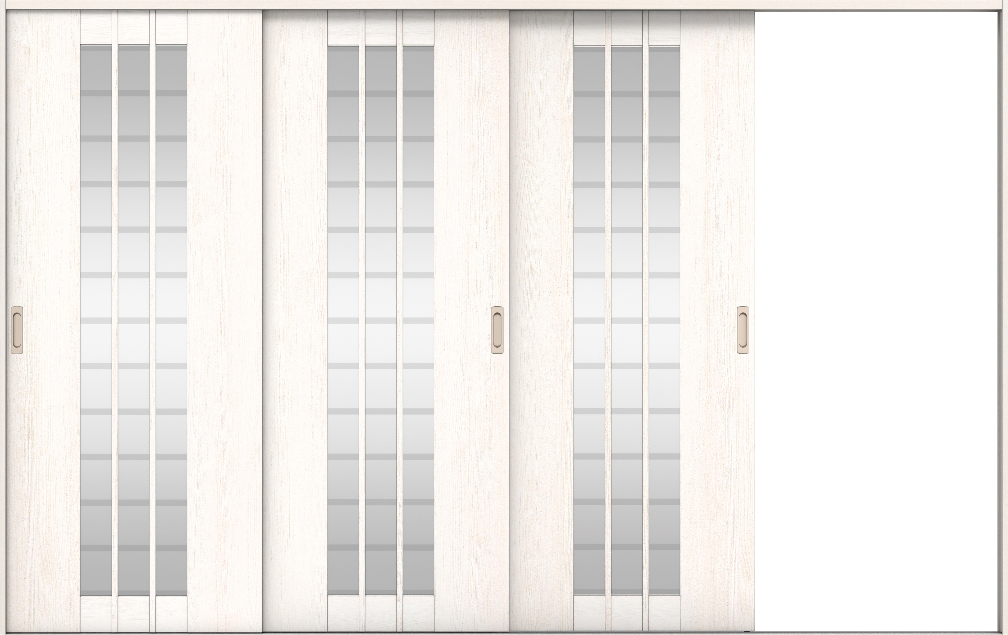 リビングドア　イエリア　引戸・３枚片引　扉セット　４Ｓデザイン　３２２９幅用　２０００高　〈ネオホワイト柄〉　右引用　錠なし　ラクラクローズ付