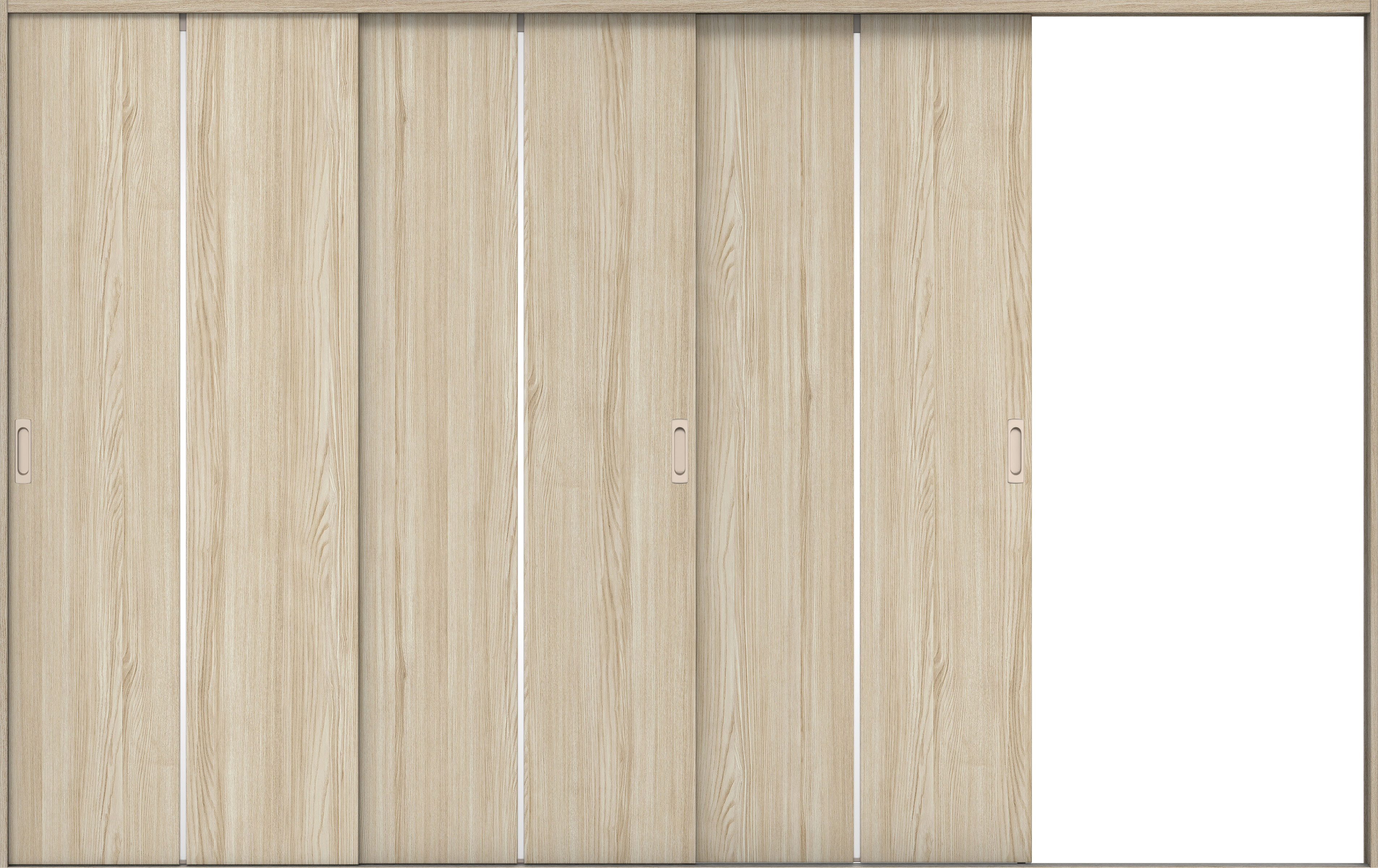 リビングドア　イエリア　引戸・３枚片引　扉セット　６Ｐデザイン　３２２９幅用　２０００高　〈ソフトグレージュ柄〉　右引用　錠なし　ラクラクローズ付