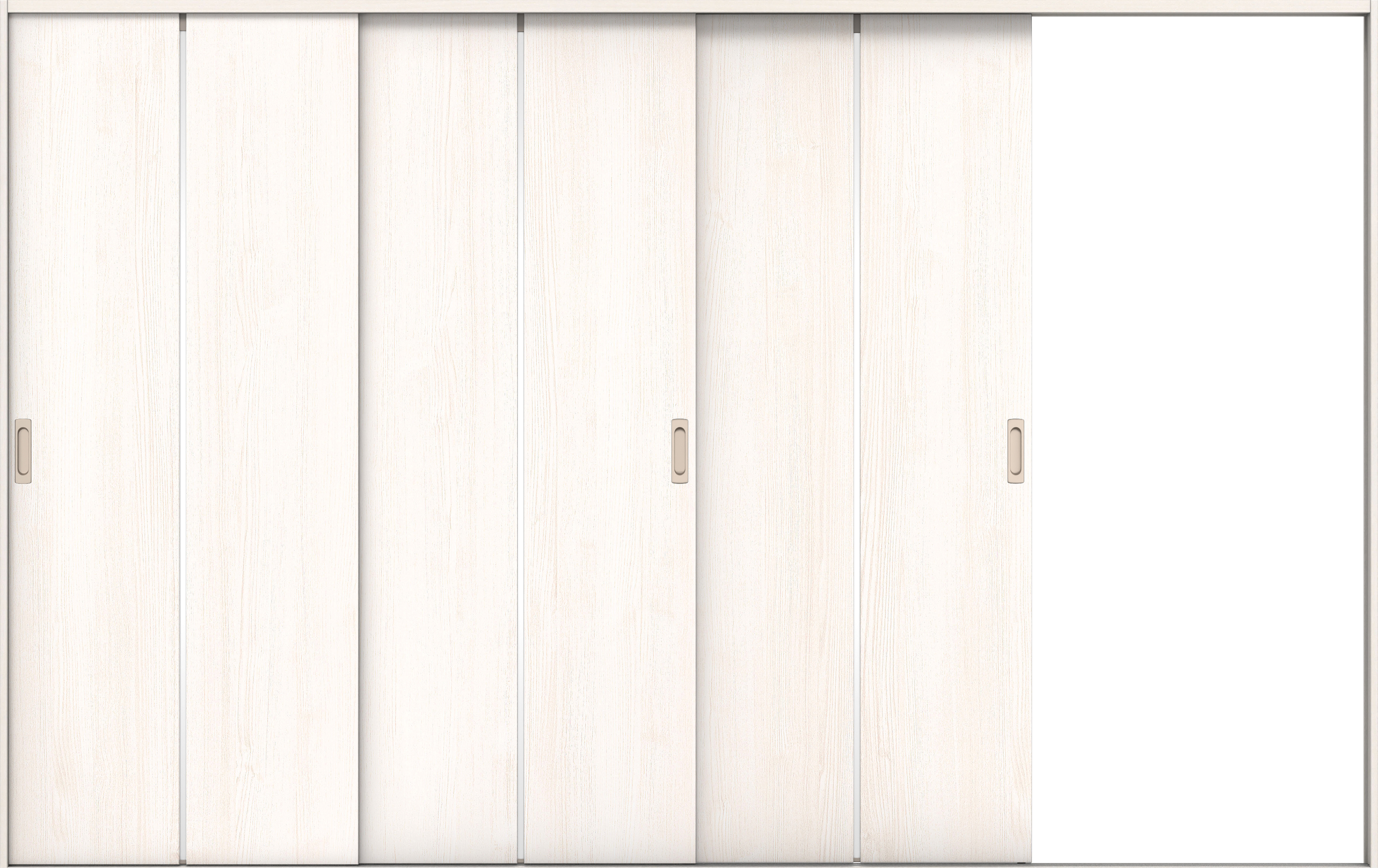 リビングドア　イエリア　引戸・３枚片引　扉セット　６Ｐデザイン　３２２９幅用　２０００高　〈ネオホワイト柄〉　右引用　錠なし　ラクラクローズ付