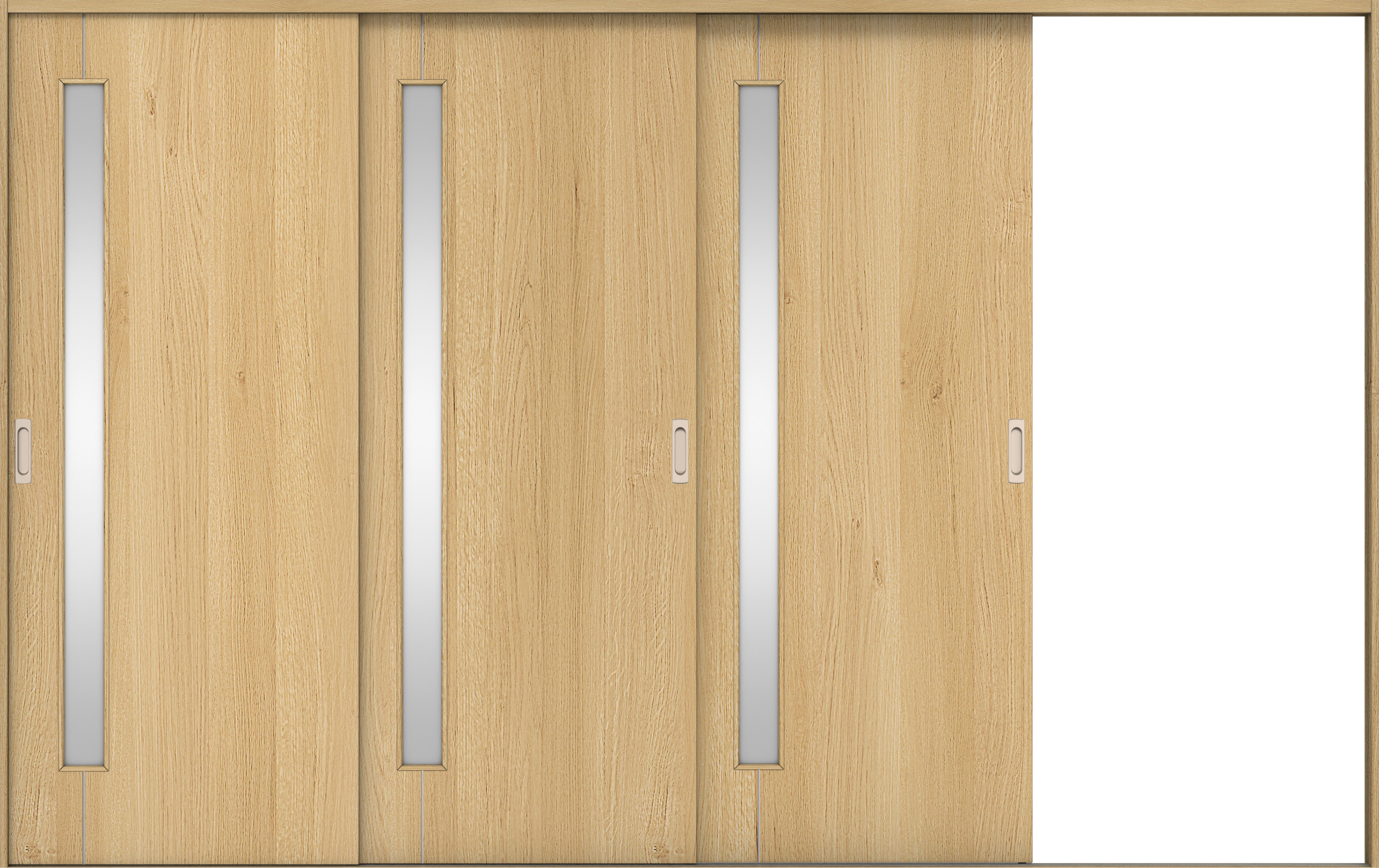 リビングドア　イエリア　引戸・３枚片引　扉セット　Ｄ４デザイン　３２２９幅用　２０００高　〈ライトオーカー柄〉　右引用　錠なし　ラクラクローズ付