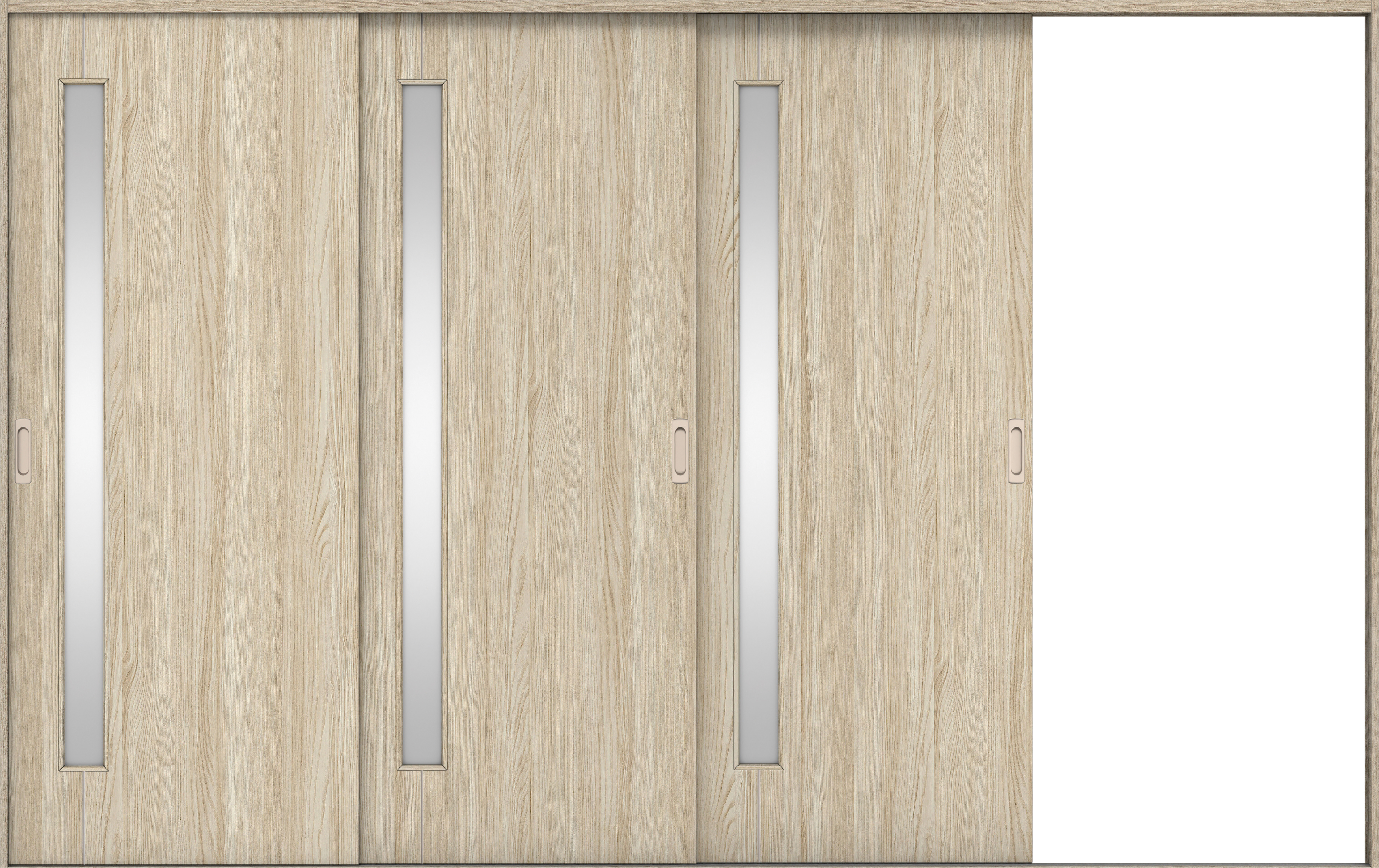 リビングドア　イエリア　引戸・３枚片引　扉セット　Ｄ４デザイン　３２２９幅用　２０００高　〈ソフトグレージュ柄〉　右引用　錠なし　ラクラクローズ付