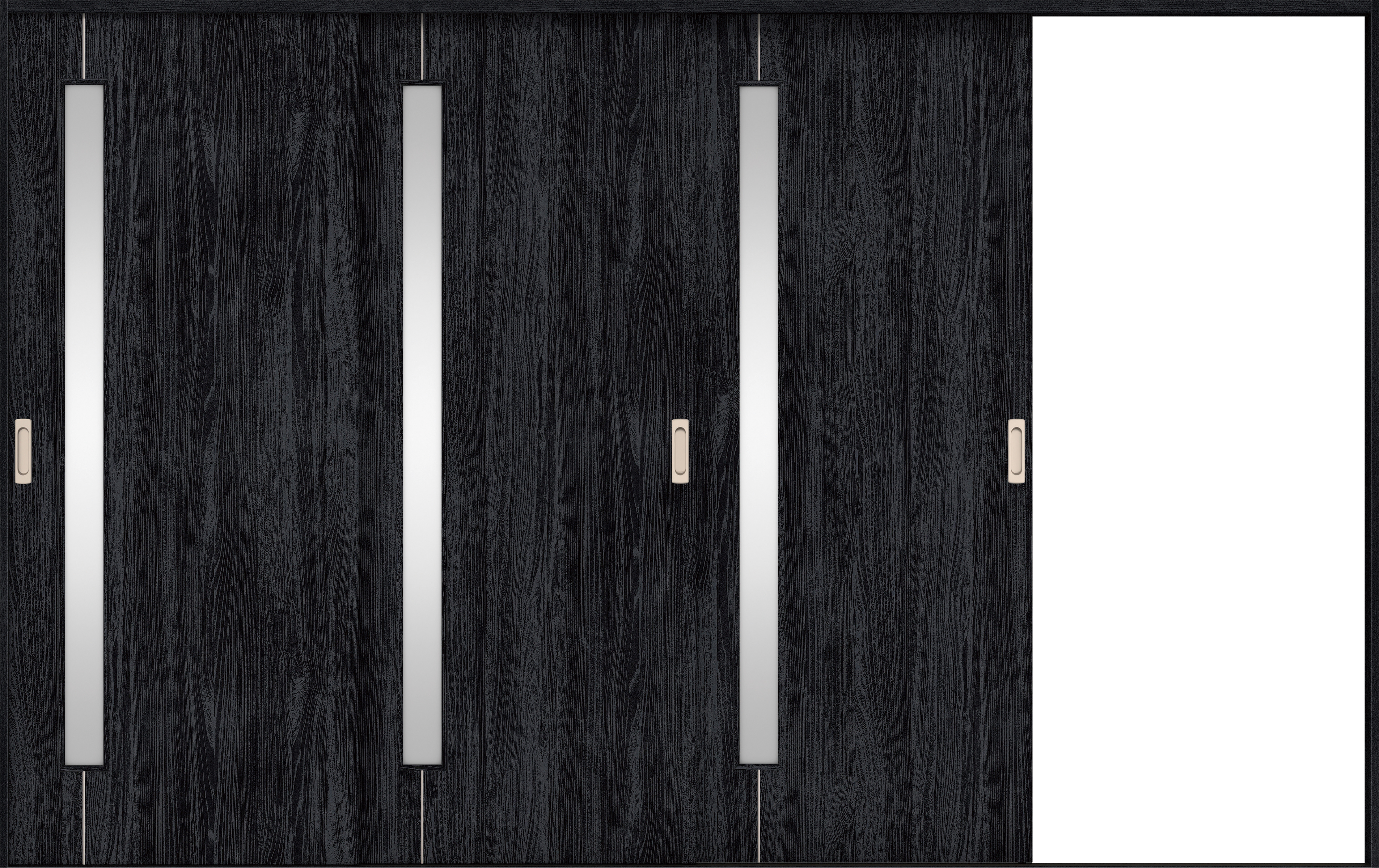 リビングドア　イエリア　引戸・３枚片引　扉セット　Ｄ４デザイン　３２２９幅用　２０００高　〈モスブラック柄〉　右引用　錠なし　ラクラクローズ付