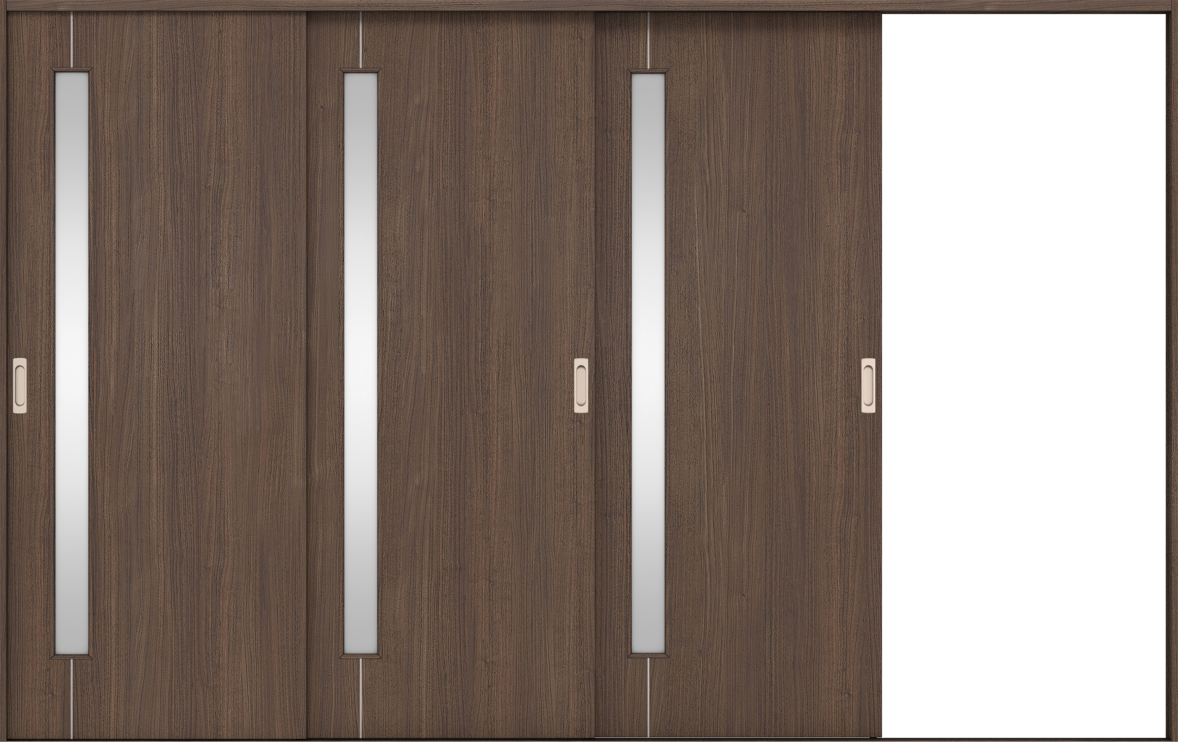 リビングドア　イエリア　引戸・３枚片引　扉セット　Ｄ４デザイン　３２２９幅用　２０００高　〈ダルブラウン柄〉　右引用　錠なし　ラクラクローズ付