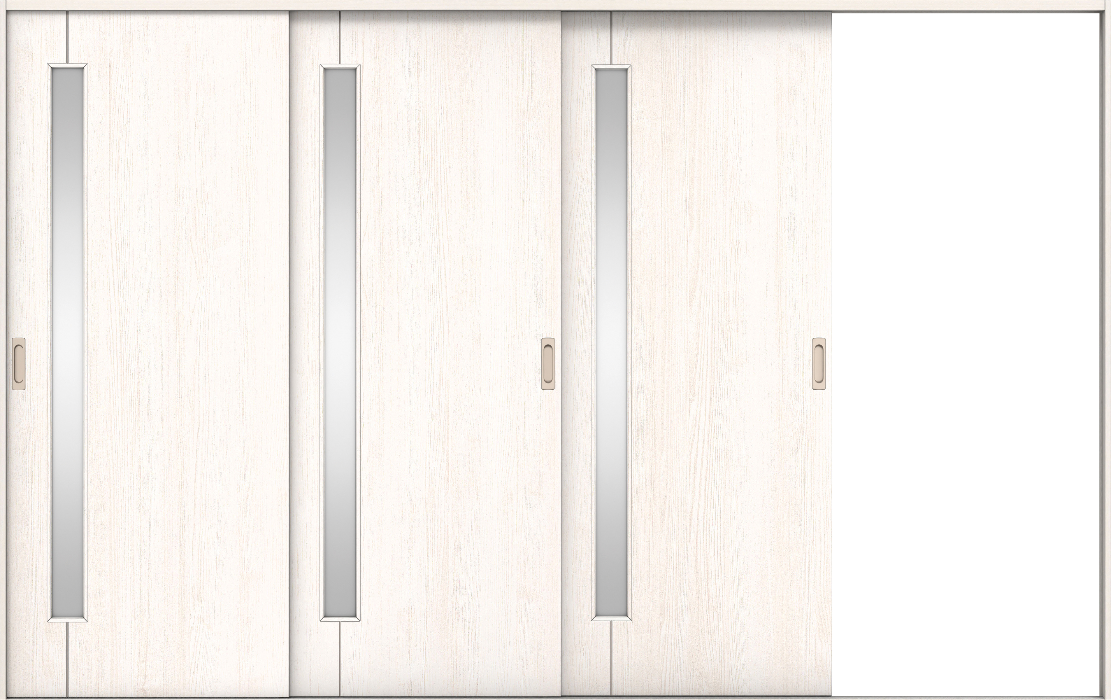 リビングドア　イエリア　引戸・３枚片引　扉セット　Ｄ４デザイン　３２２９幅用　２０００高　〈ネオホワイト柄〉　右引用　錠なし　ラクラクローズ付