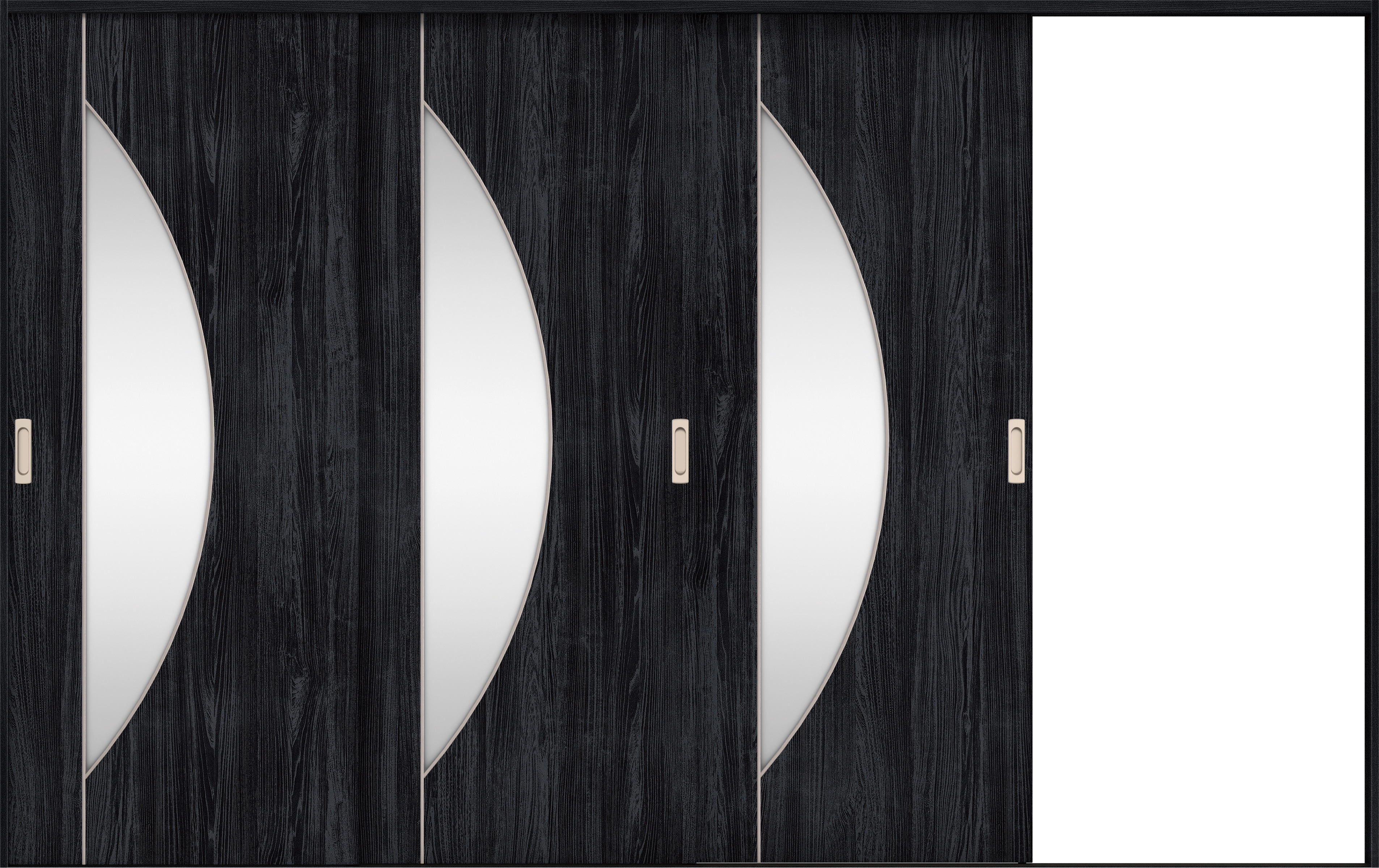 リビングドア　イエリア　引戸・３枚片引　扉セット　Ｄ５デザイン　３２２９幅用　２０００高　〈モスブラック柄〉　右引用　錠なし　ラクラクローズ付